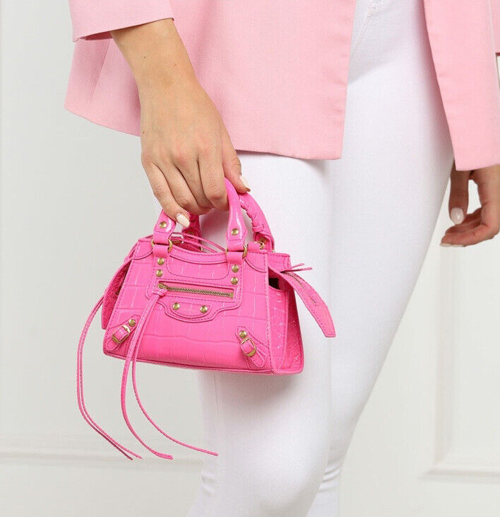 Balenciaga Neo Classic Nano Size In Bright Pink Croco Leather