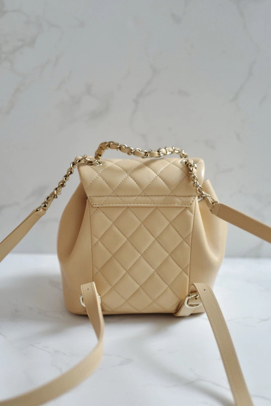BNIB Chanel Duma Quilted Leather Backpack In Beige With Gold HW