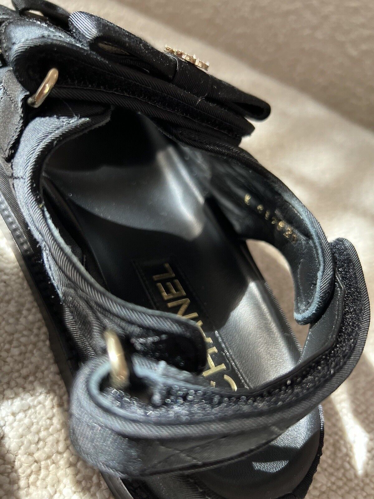 BNIB Chanel Dad Sandal CC Crystals In Black With Bows Size 38 - Limited