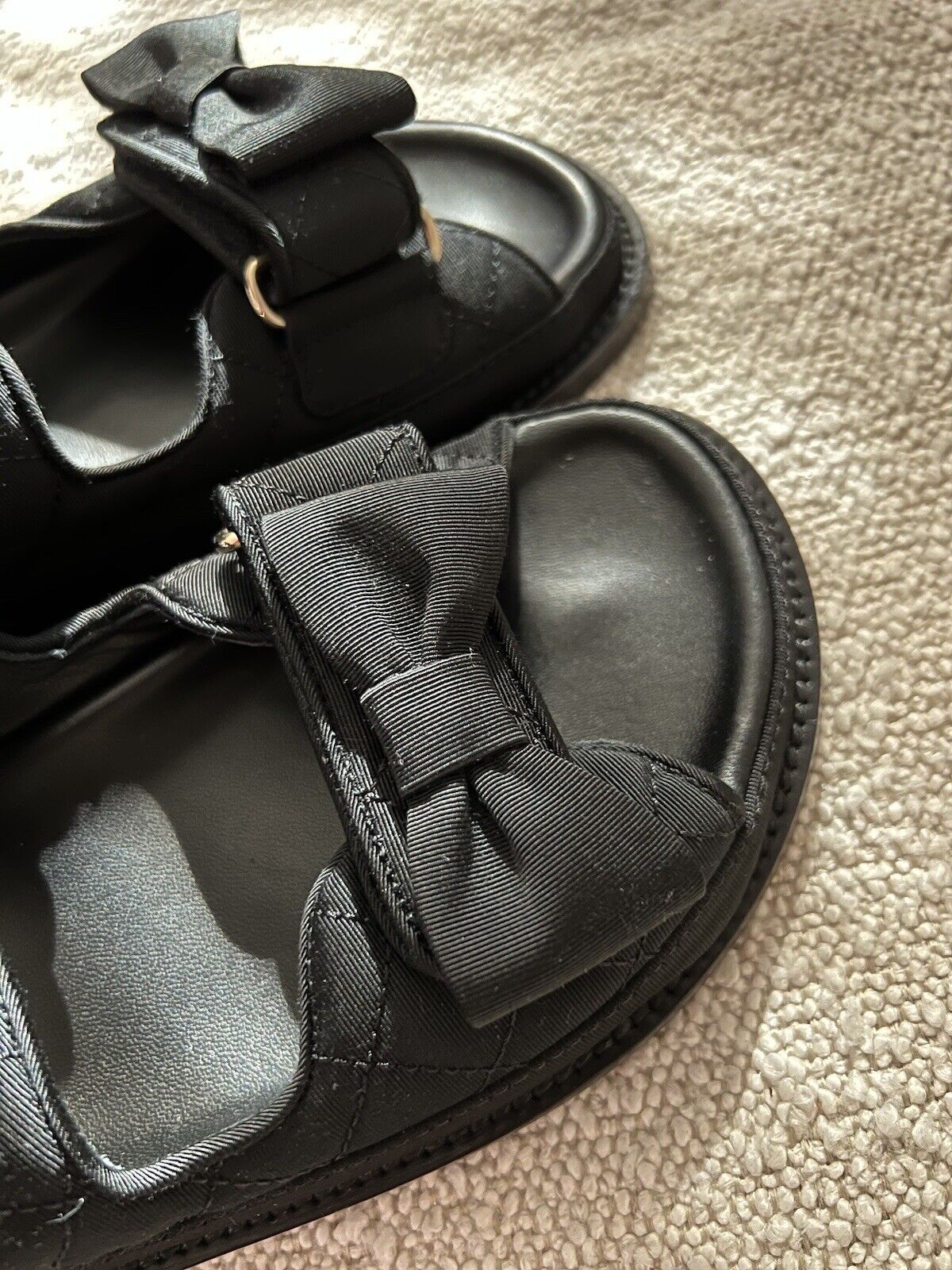 BNIB Chanel Dad Sandal CC Crystals In Black With Bows Size 38 - Limited