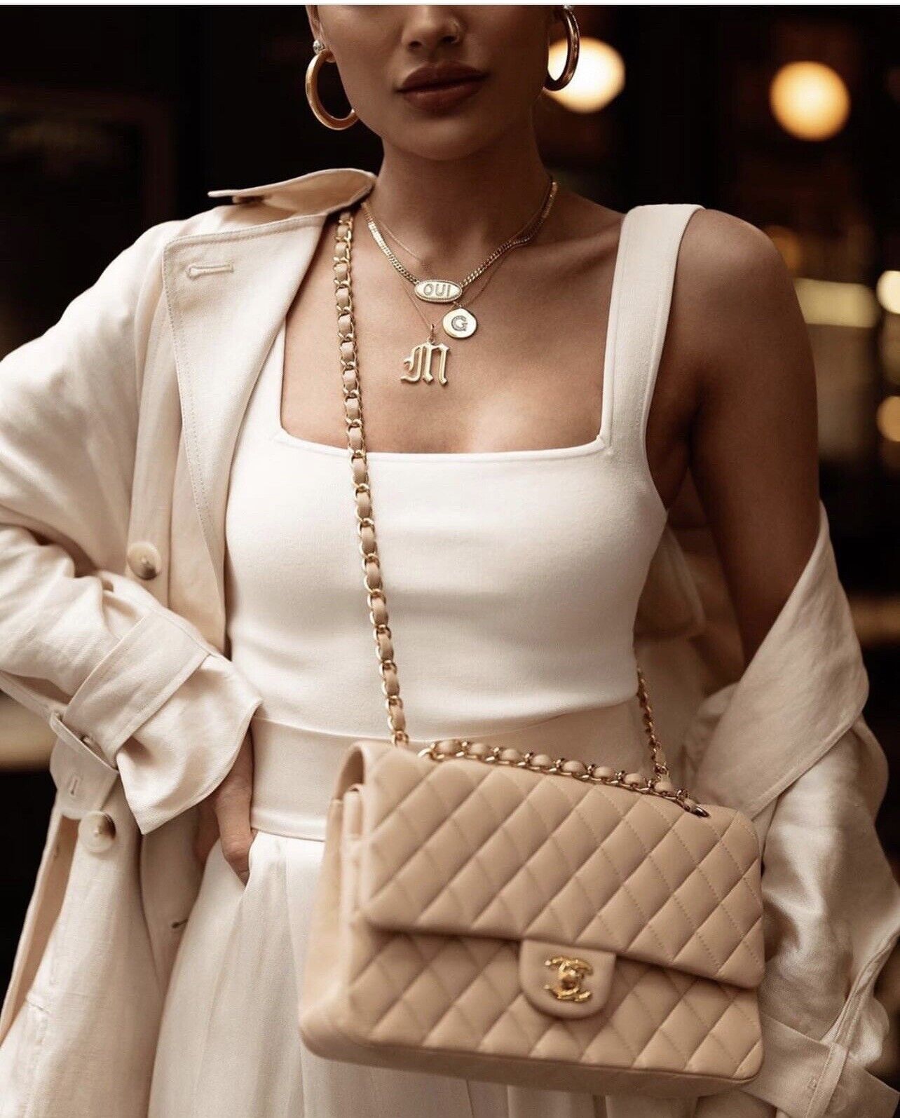 BNIB Chanel Medium Classic Double Flap Bag Beige Clair Grained  Gold Hardware