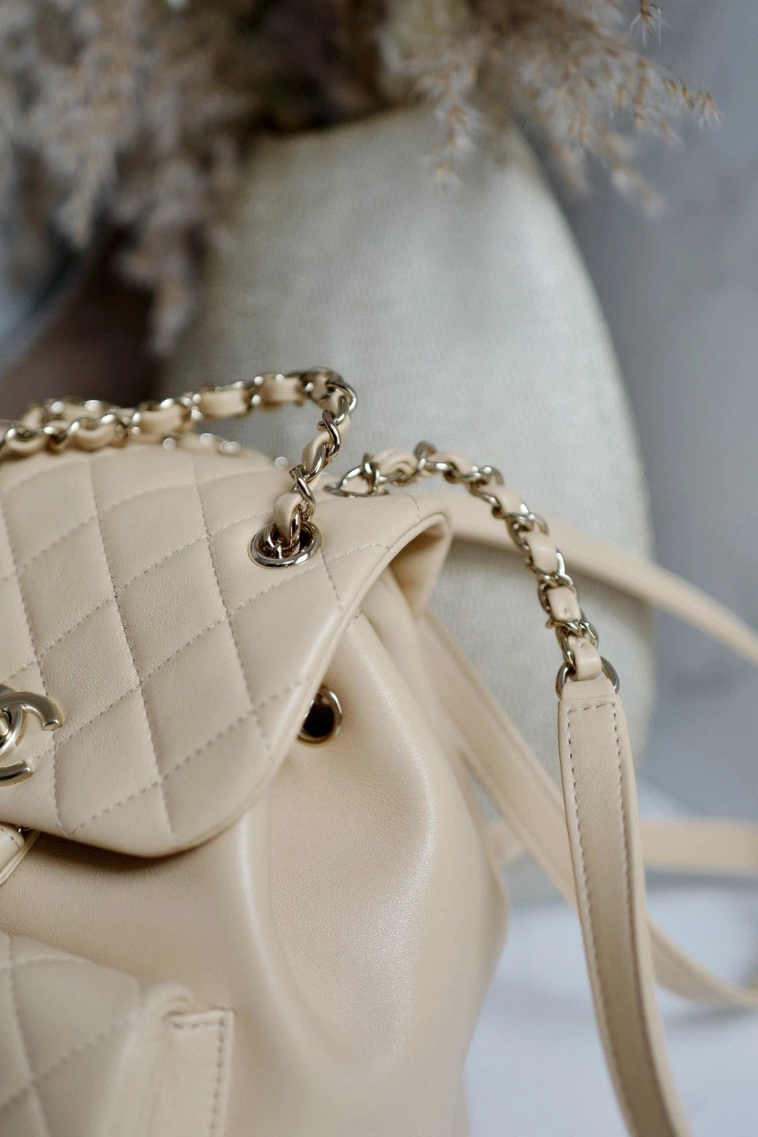 BNIB Chanel Duma Quilted Leather Backpack In Beige With Gold HW