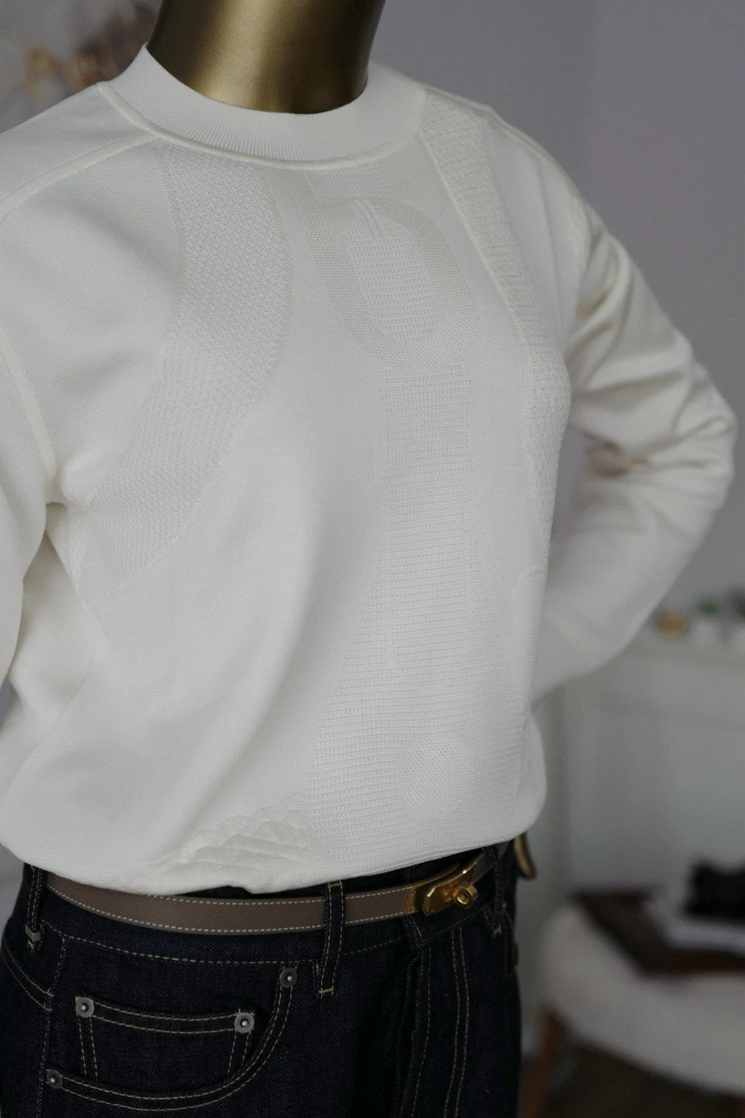 NEW Hermès "Coaching" Long-Sleeve Sweater in Blanc Casse - Size 38