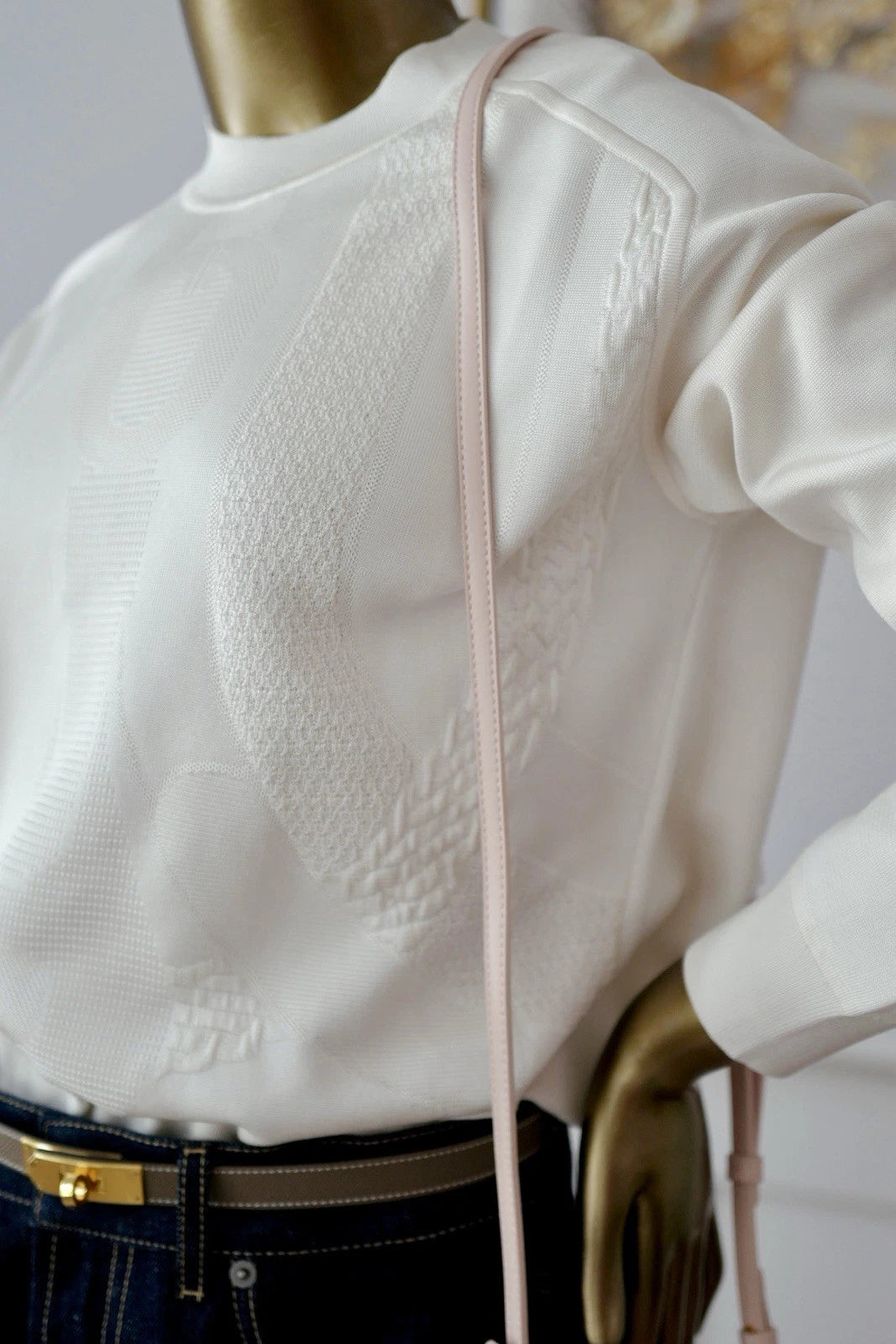 NEW Hermès "Coaching" Long-Sleeve Sweater in Blanc Casse - Size 38