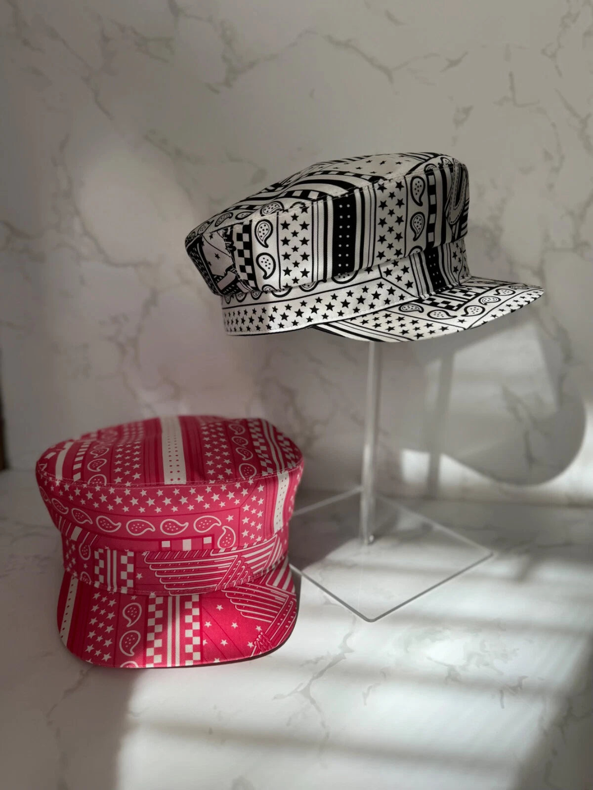 NEW Hermes Women's Deauville Cap Zigzag Printed Silk in Noir 57