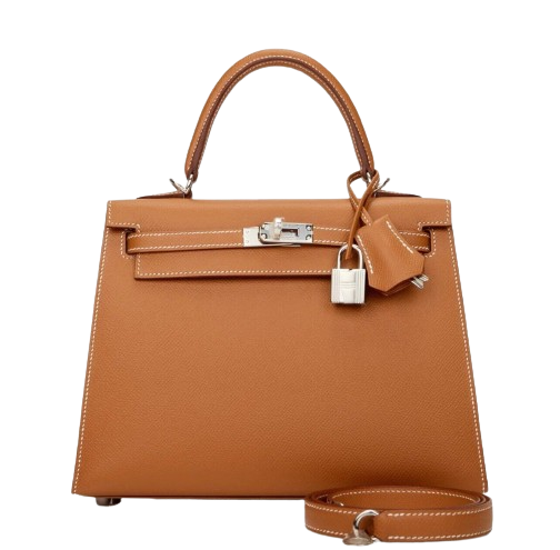 BNIB Hermes Kelly 25 Gold Epsom Sellier Palladium HW Complete Original Rec