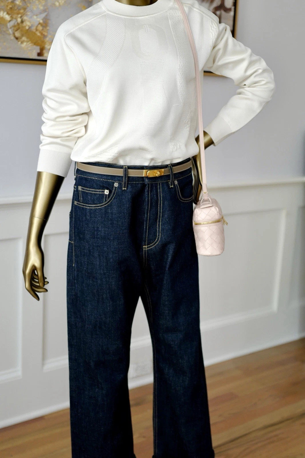 NEW Hermès "Coaching" Long-Sleeve Sweater in Blanc Casse - Size 38