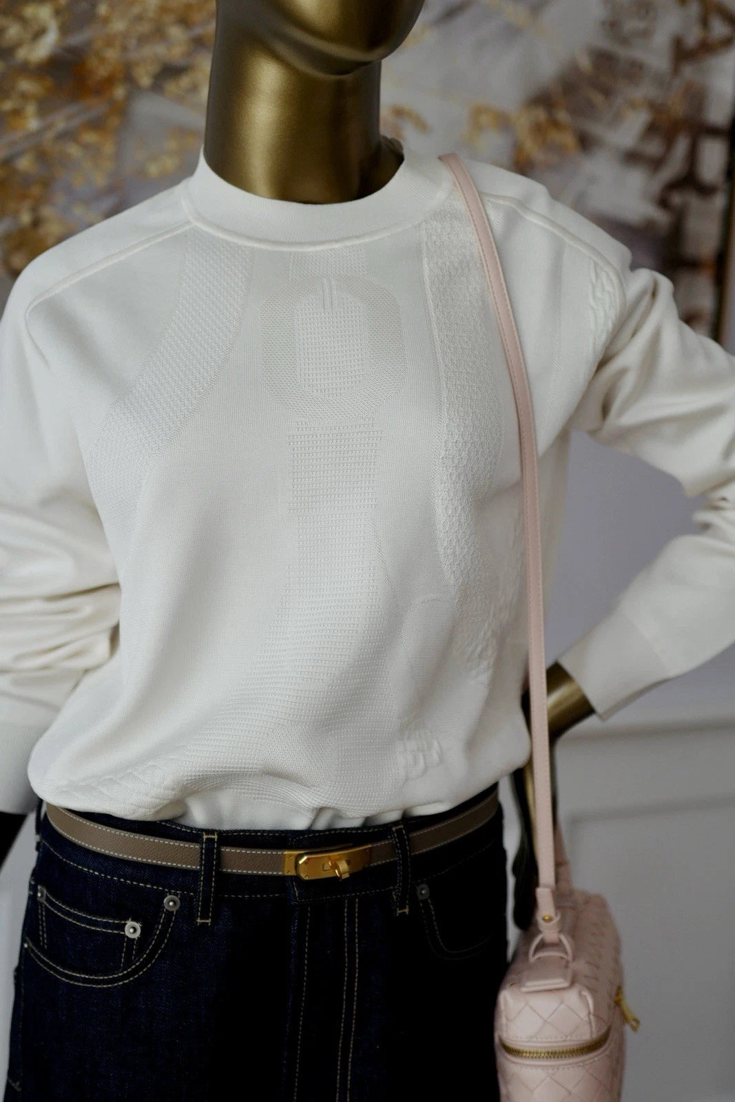 NEW Hermès "Coaching" Long-Sleeve Sweater in Blanc Casse - Size 38