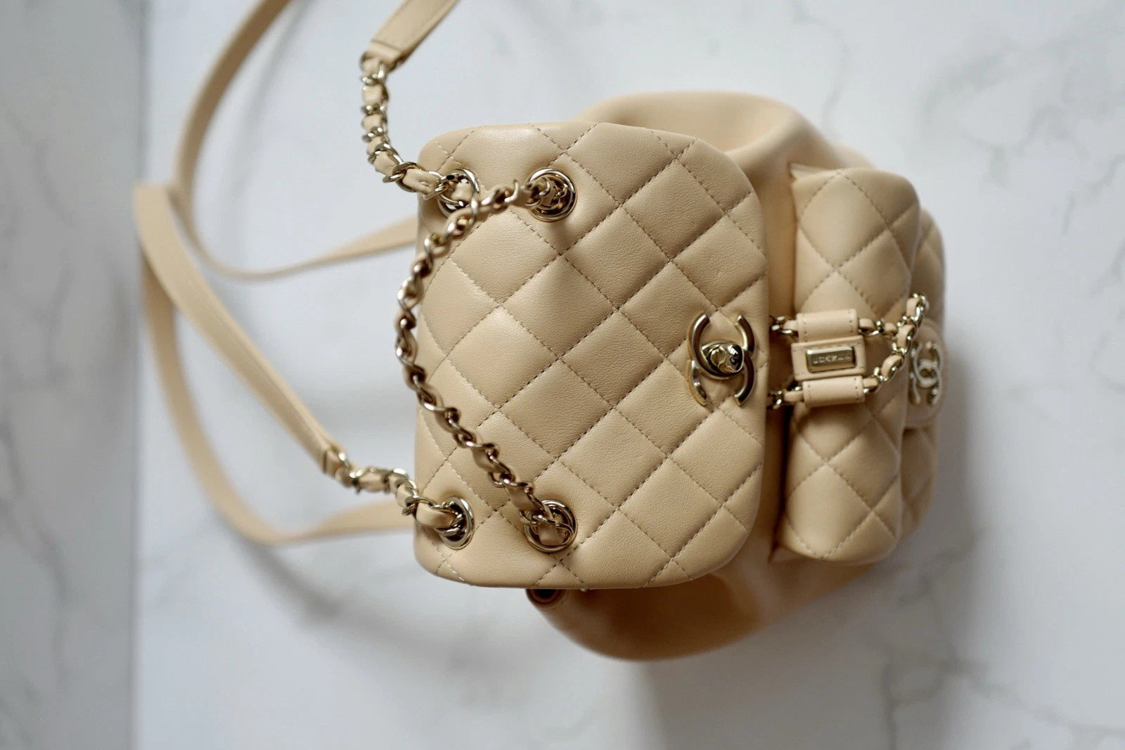 BNIB Chanel Duma Quilted Leather Backpack In Beige With Gold HW