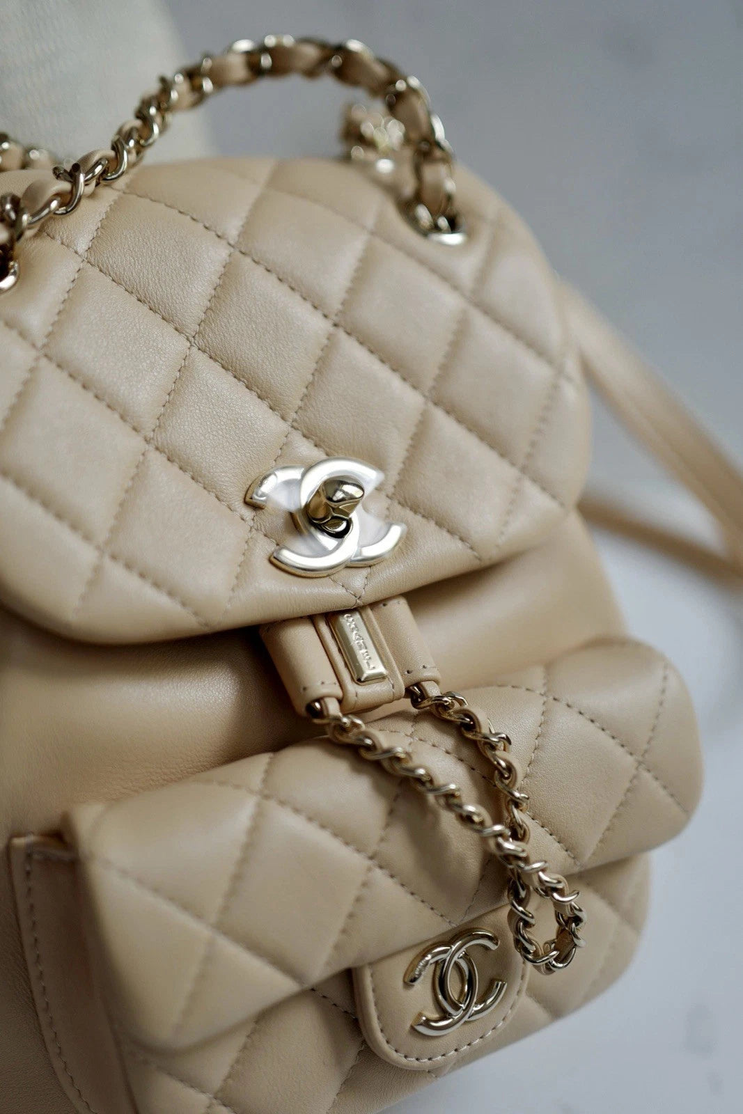BNIB Chanel Duma Quilted Leather Backpack In Beige With Gold HW
