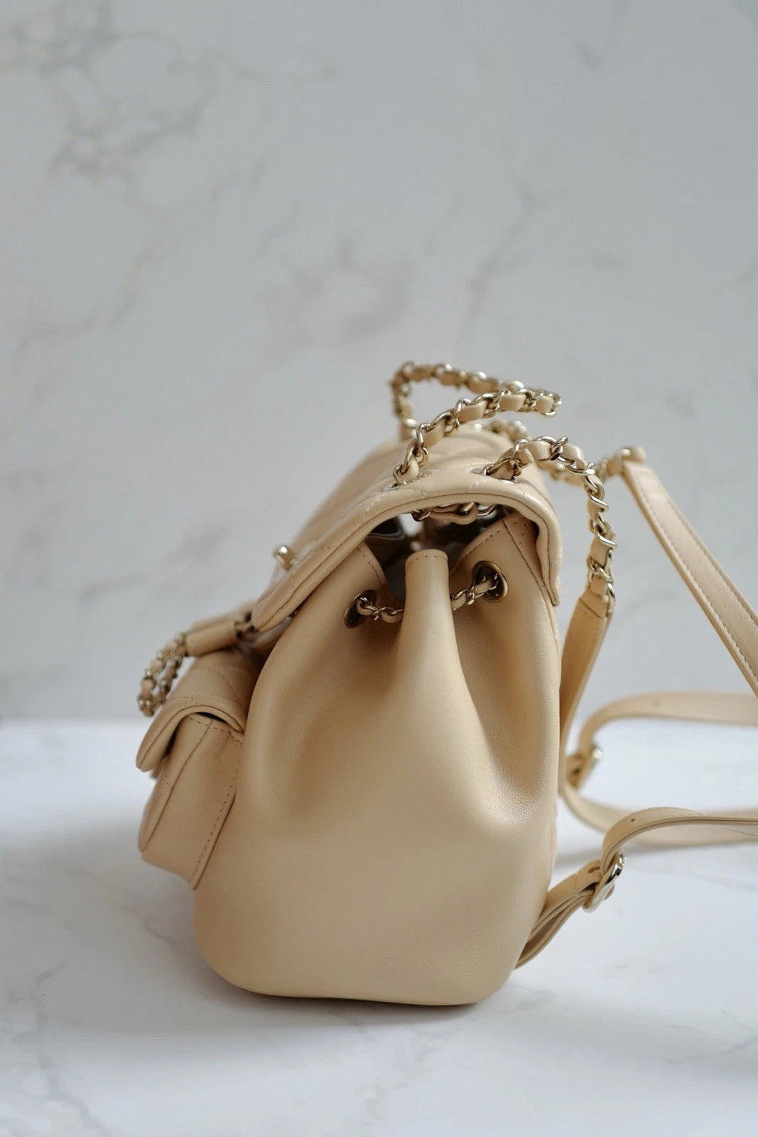 BNIB Chanel Duma Quilted Leather Backpack In Beige With Gold HW