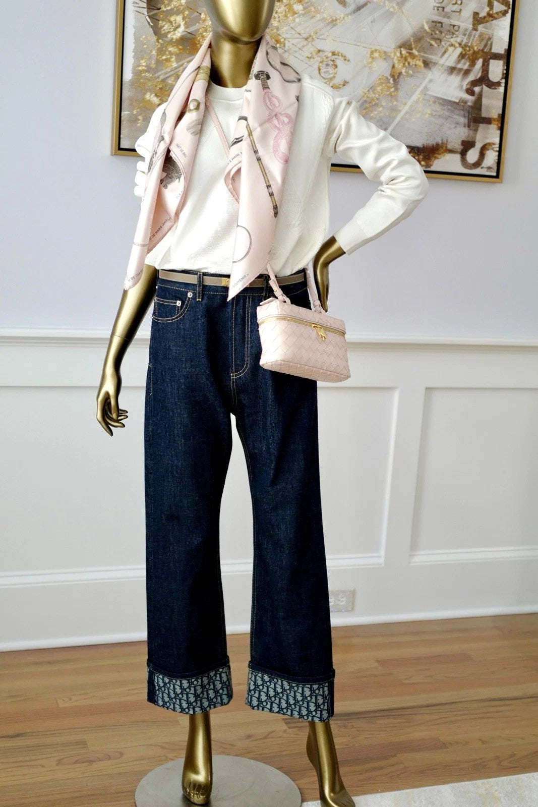 NEW Hermès "Coaching" Long-Sleeve Sweater in Blanc Casse - Size 38