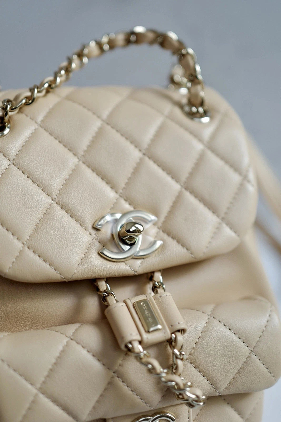 BNIB Chanel Duma Quilted Leather Backpack In Beige With Gold HW