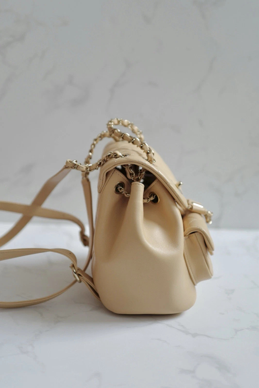 BNIB Chanel Duma Quilted Leather Backpack In Beige With Gold HW