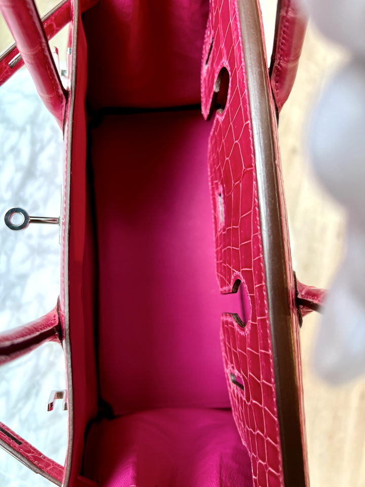 Hermes Birkin 30 Rose Pink Tyrien Shiny Niloticus P Stamp 2012 PHW Complete