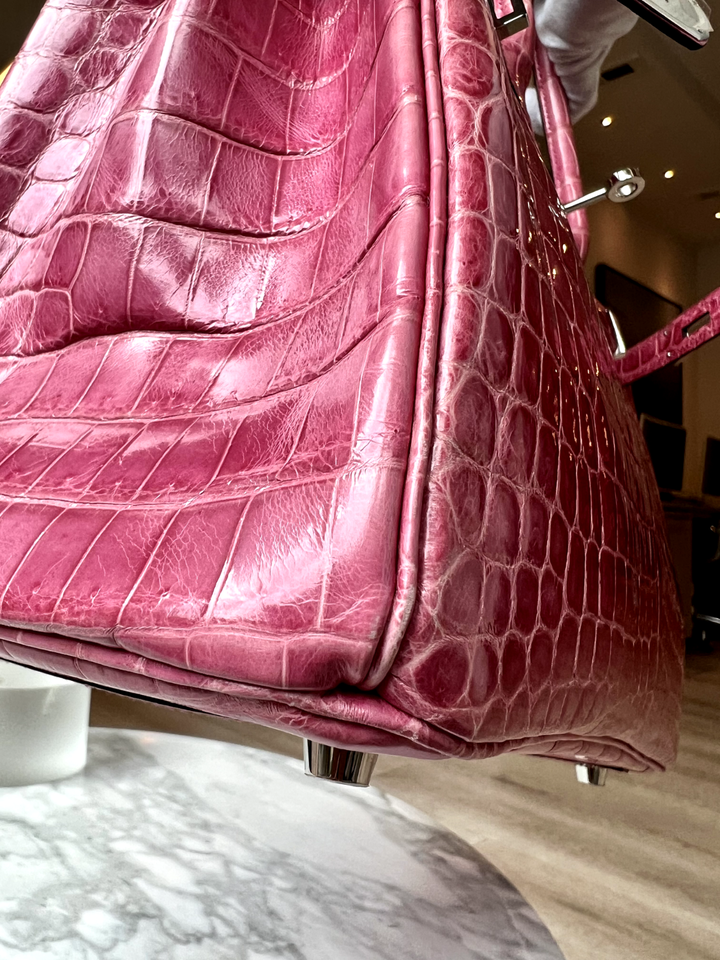 Hermes Birkin 30 Rose Pink Tyrien Shiny Niloticus P Stamp 2012 PHW Complete