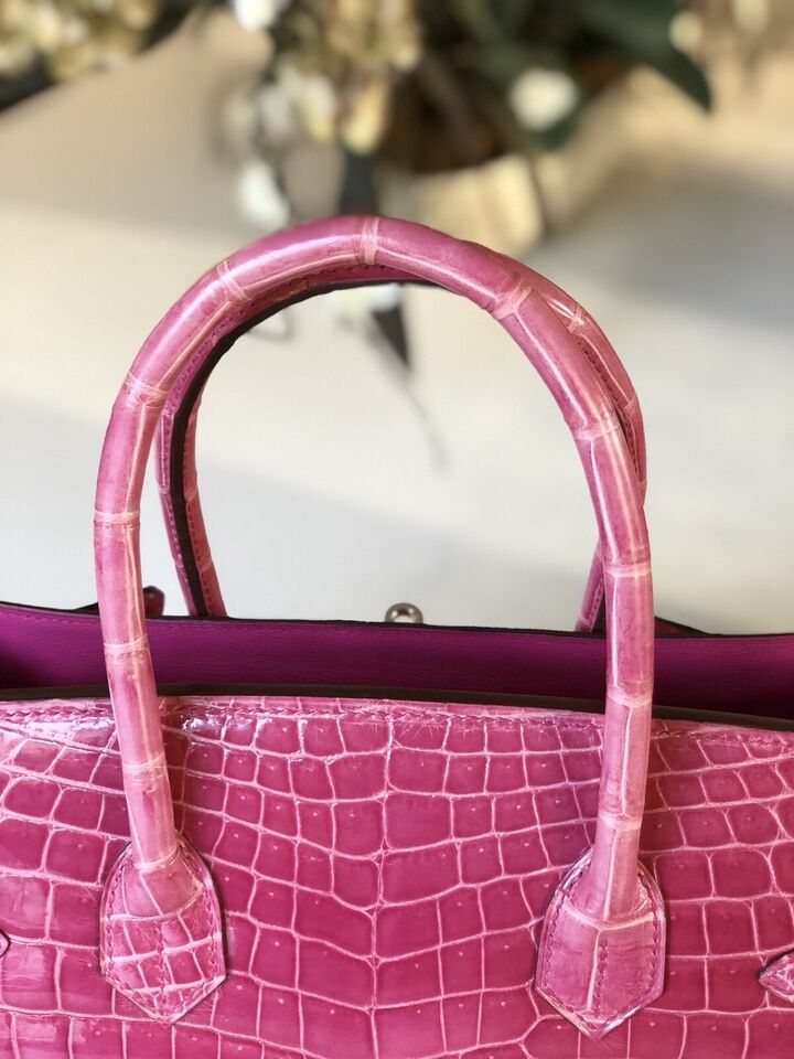 Hermes Birkin 30 Rose Pink Tyrien Shiny Niloticus P Stamp 2012 PHW Complete