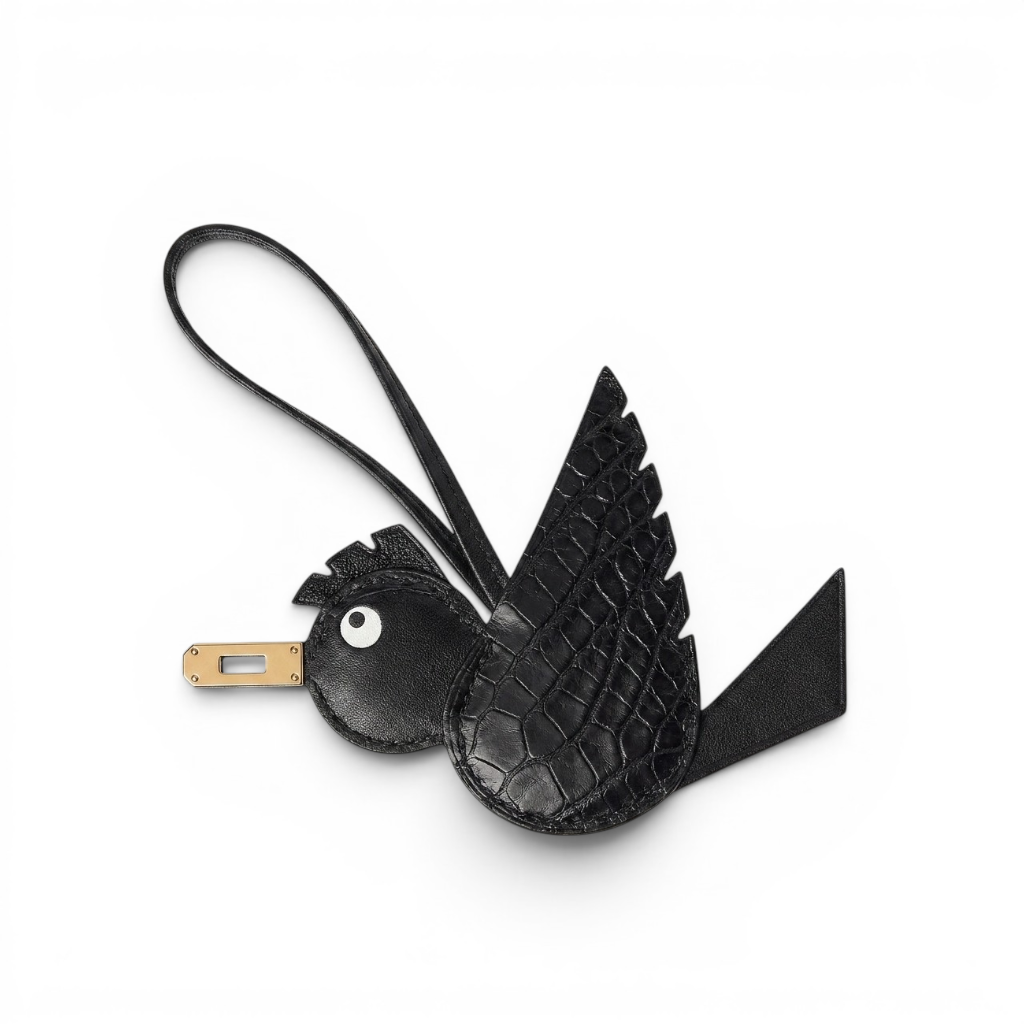 Hermès Birdy Charm Black Matte Alligator Epsom Calfskin Gold Hardware