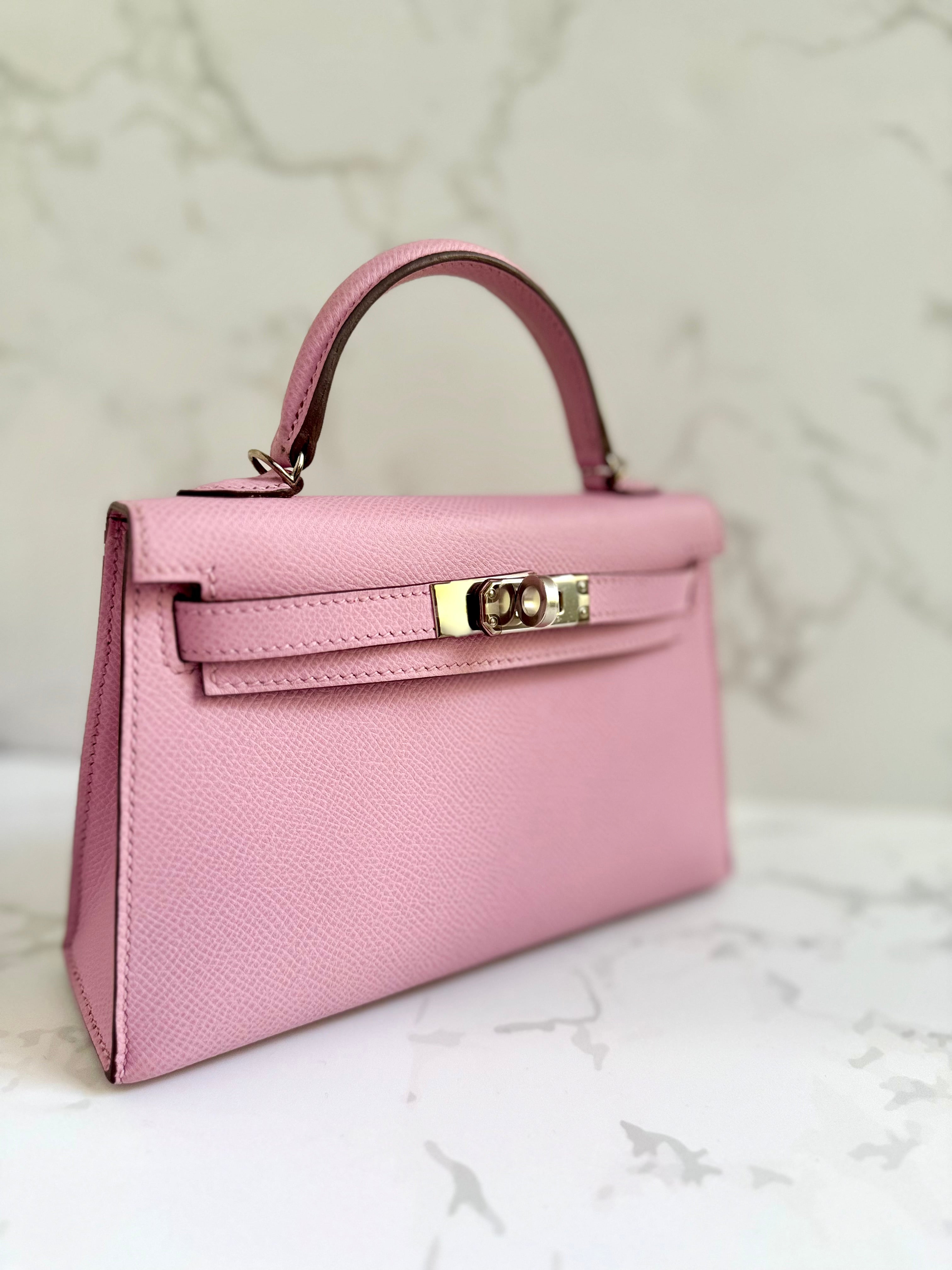 Hermes Mini Kelly Mauve Sylvestre epsom Palladium Hardware