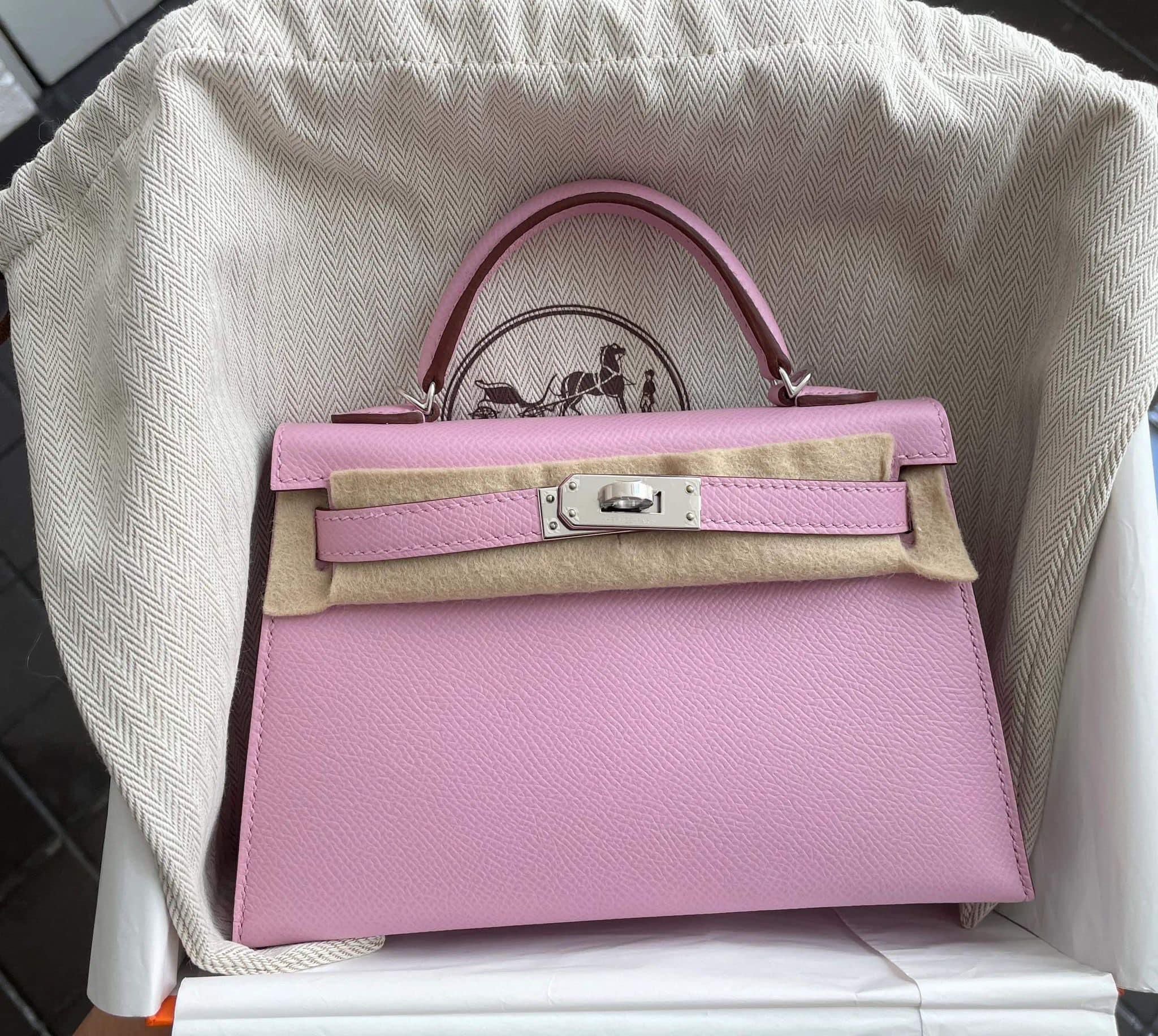 Hermes Mini Kelly Mauve Sylvestre epsom Palladium Hardware