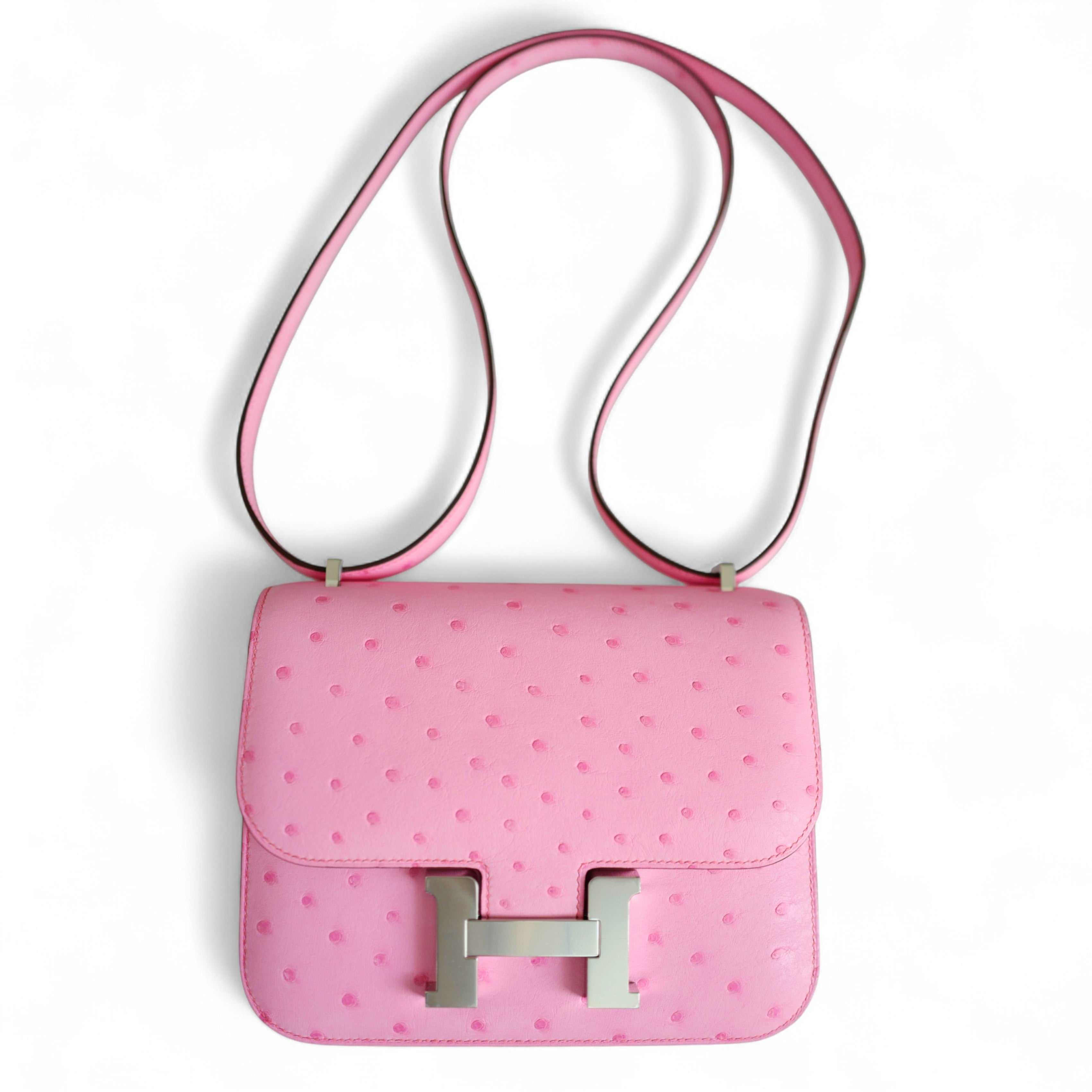 NEW Hermes Constance III Mini Mirror Ostrich Rose Bubblegum W Complete Receipt