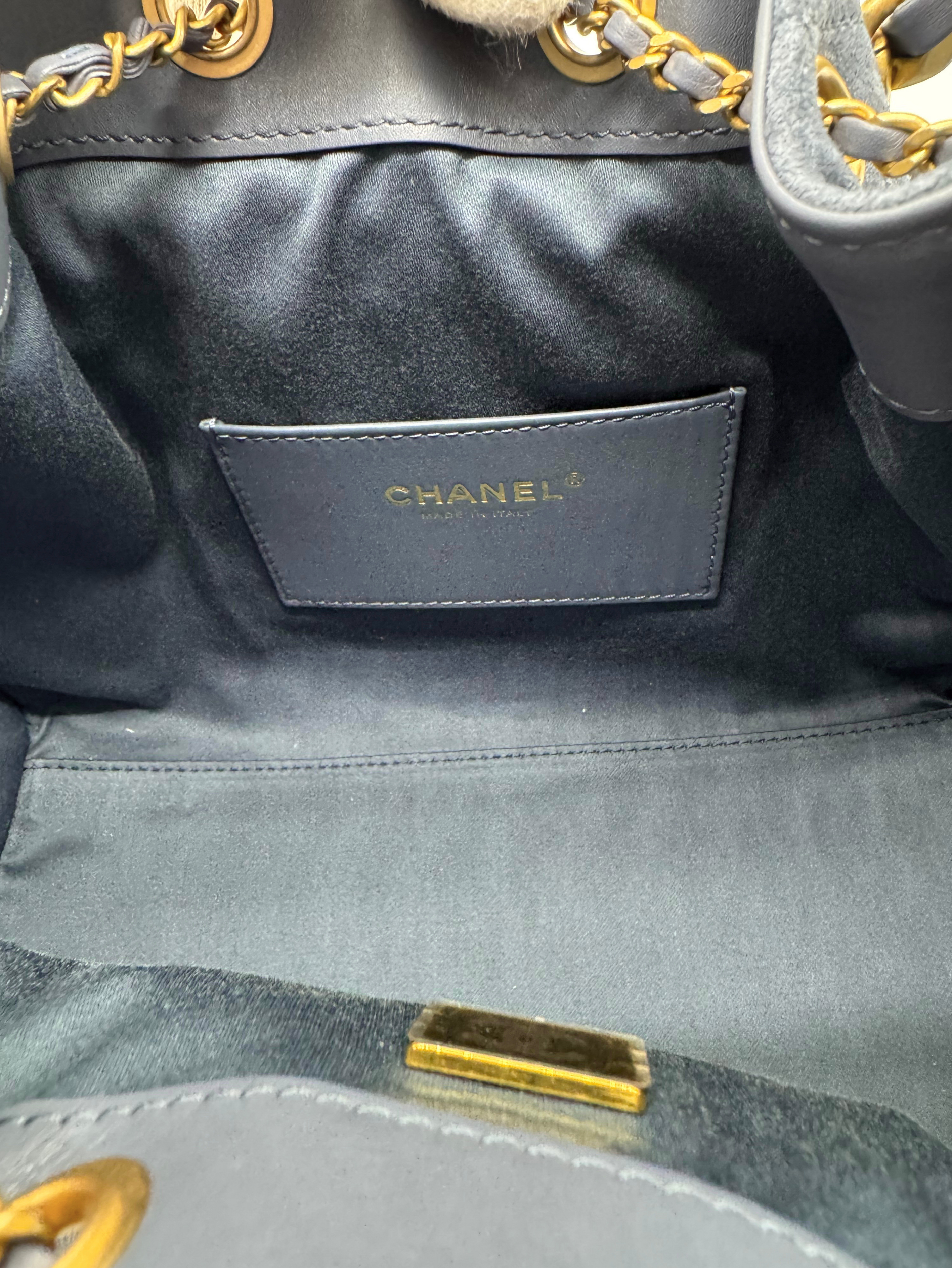 BNIB Chanel Hobo Bag 25K Blue Suede Quilted Gold Chain CC Logo