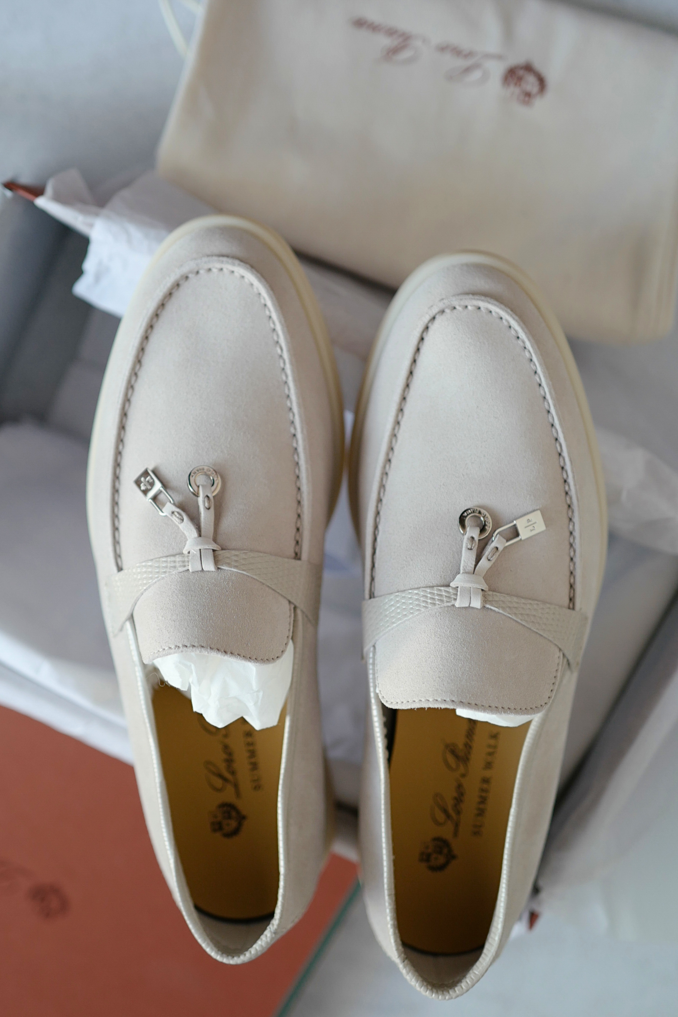 Loro Piana Pearl Walk Infinito Lizard Loafers Pearl Beige My Charms Size 36.5