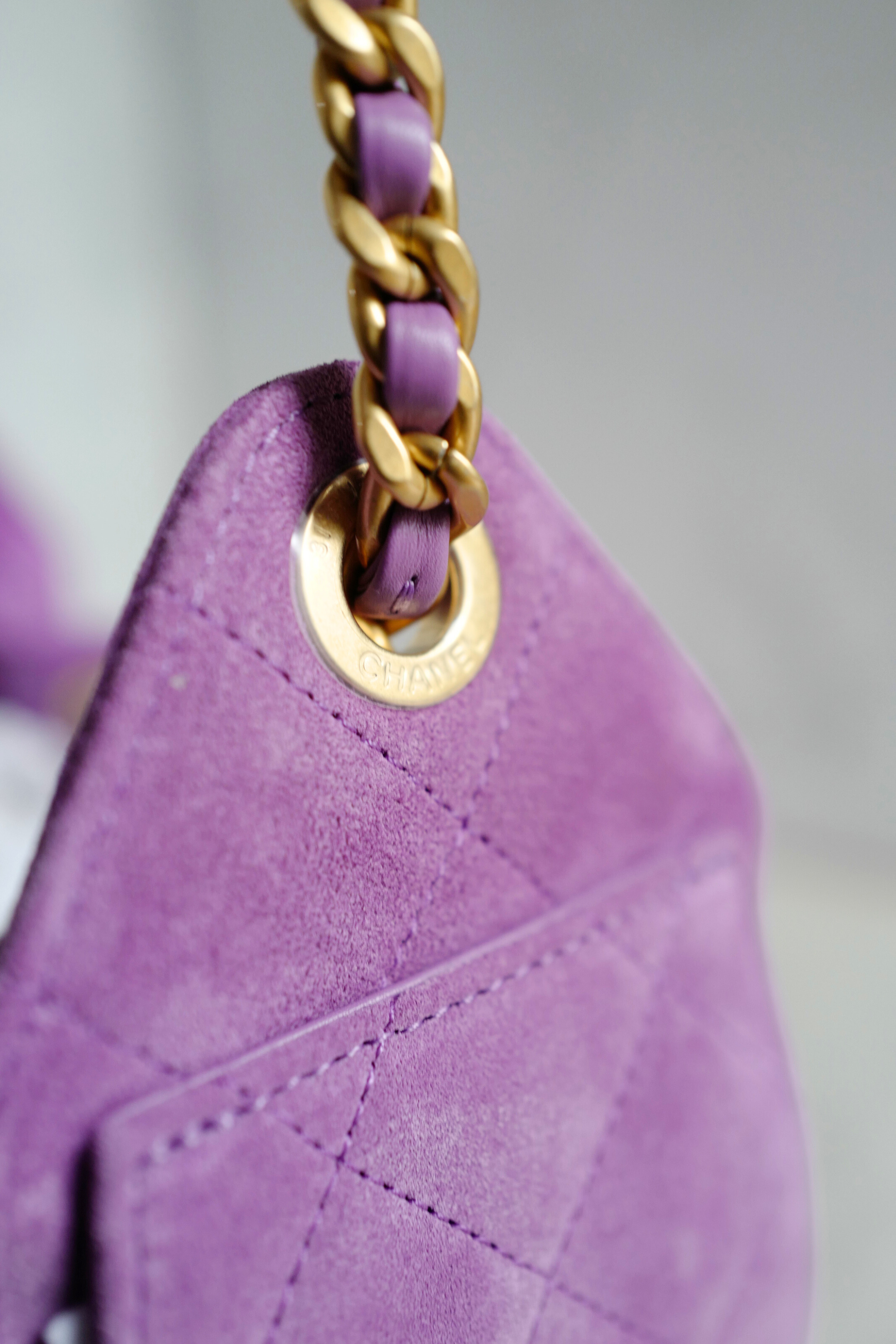 BNIB Chanel 26C Mini Hobo Shoulder Bag in Purple Suede with Gold Hardware