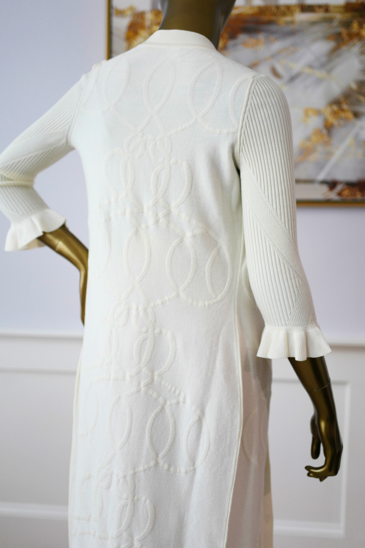 New Hermès Palefroi Remix Light Half-Length Sleeve Long Cardigan Blanc Naturel Size 34