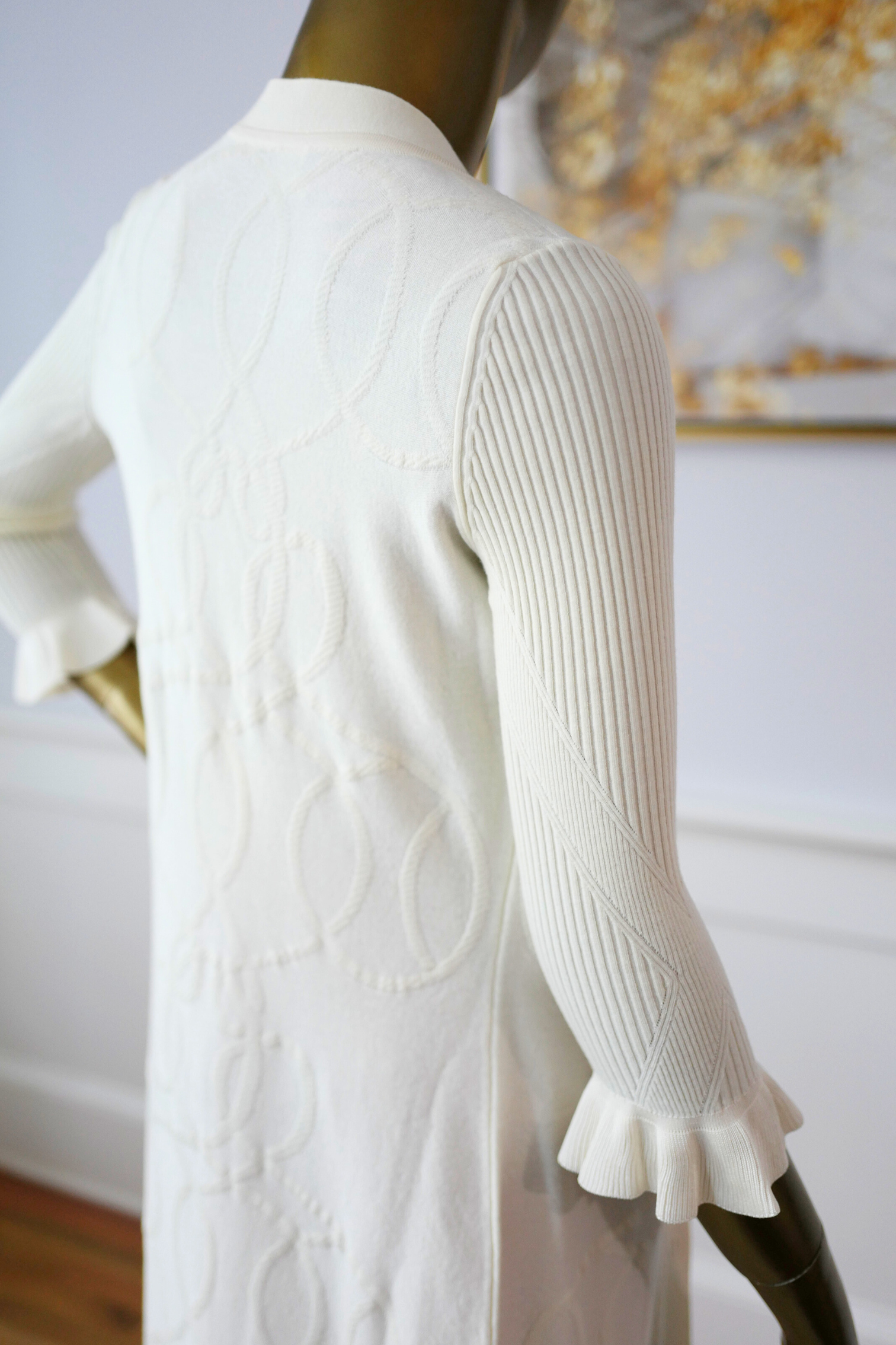 New Hermès Palefroi Remix Light Half-Length Sleeve Long Cardigan Blanc Naturel Size 34