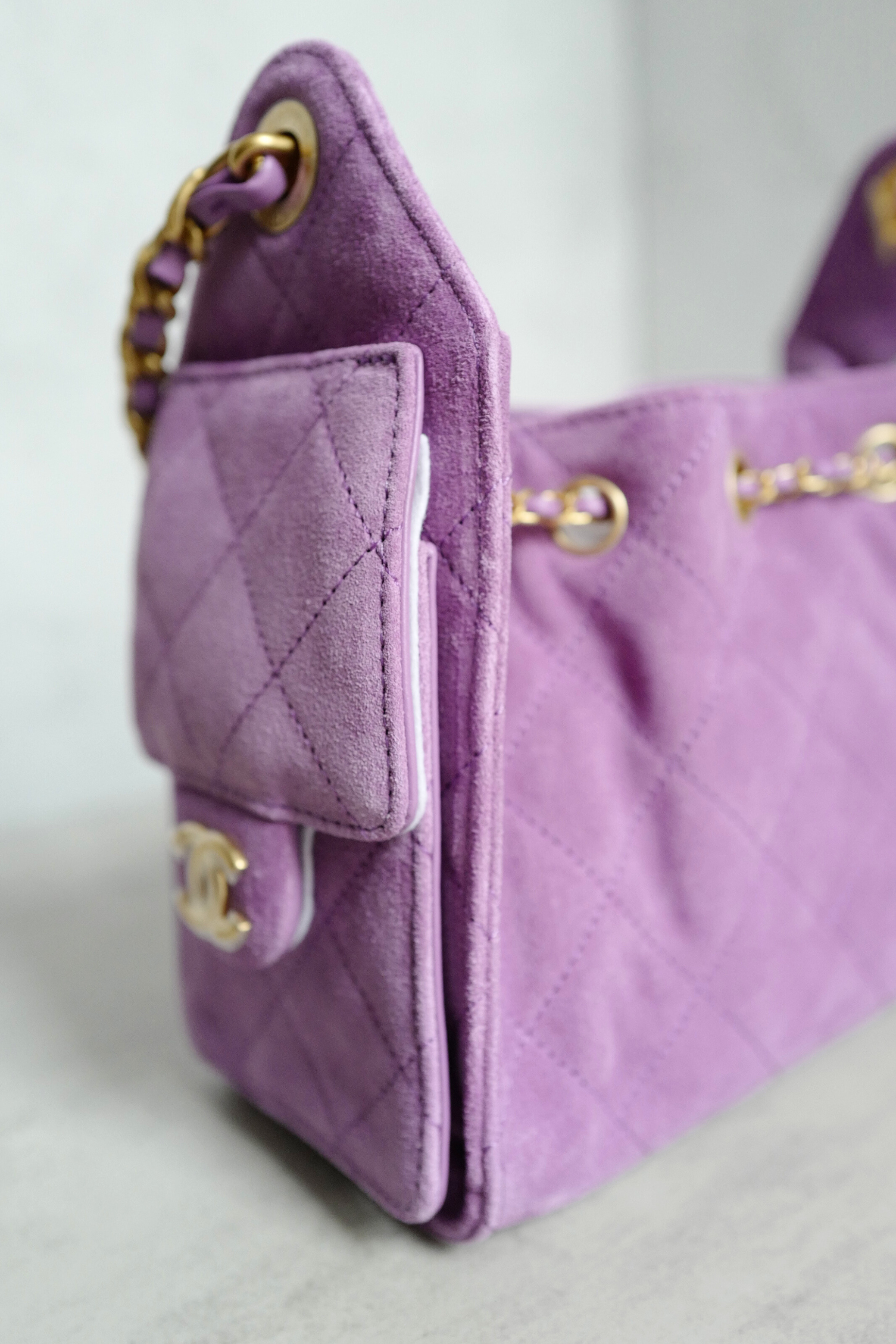 BNIB Chanel 26C Mini Hobo Shoulder Bag in Purple Suede with Gold Hardware
