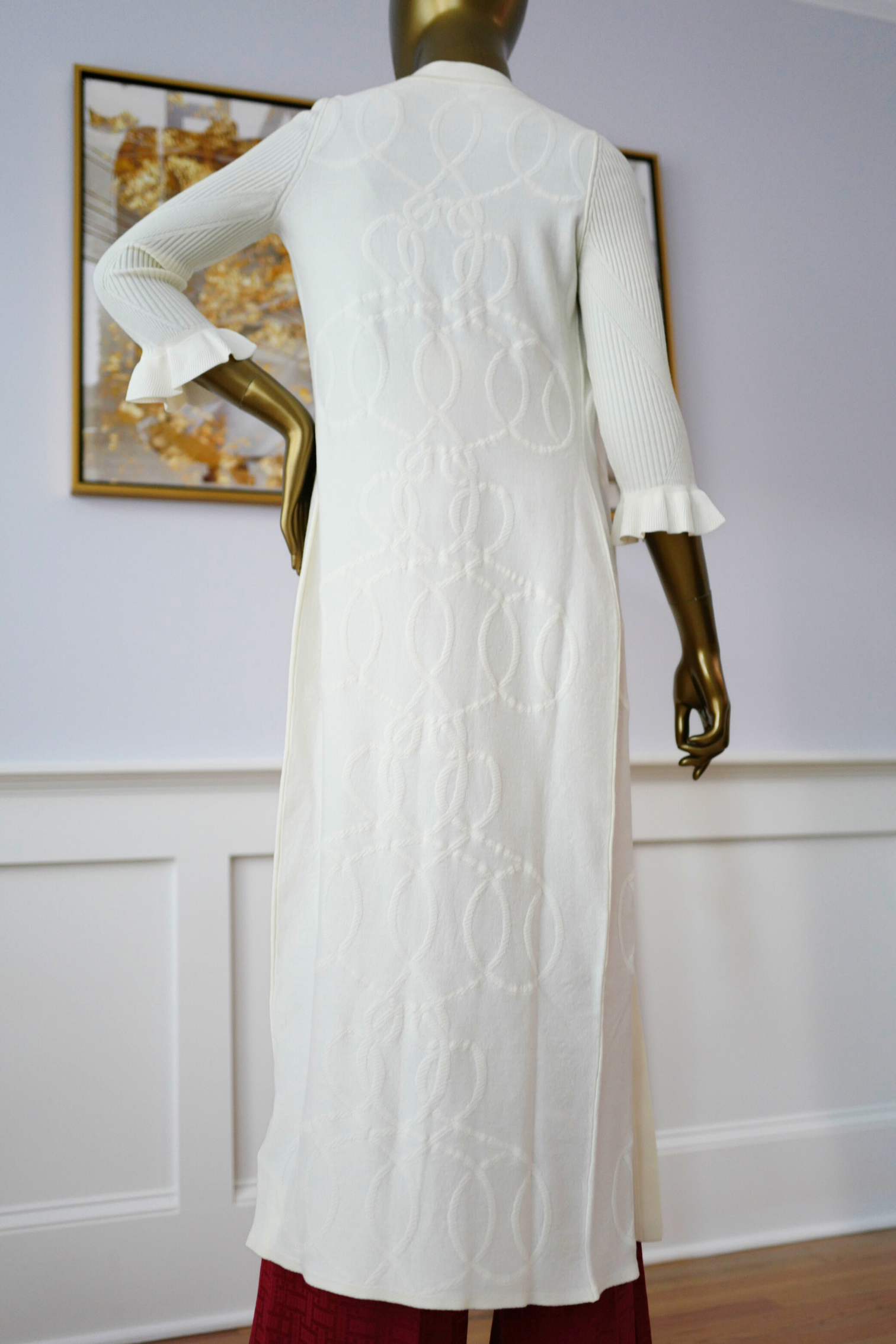 New Hermès Palefroi Remix Light Half-Length Sleeve Long Cardigan Blanc Naturel Size 34