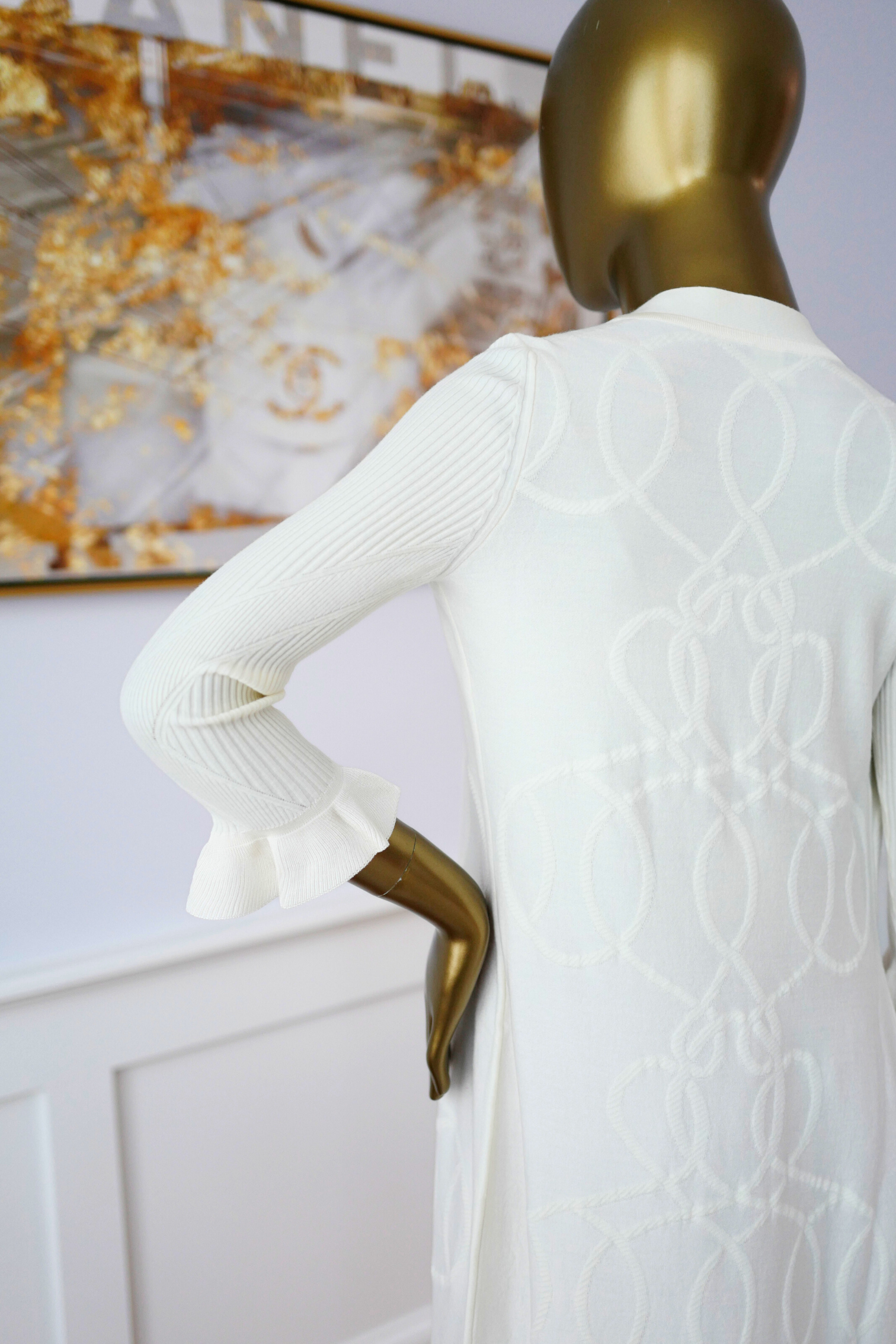New Hermès Palefroi Remix Light Half-Length Sleeve Long Cardigan Blanc Naturel Size 34