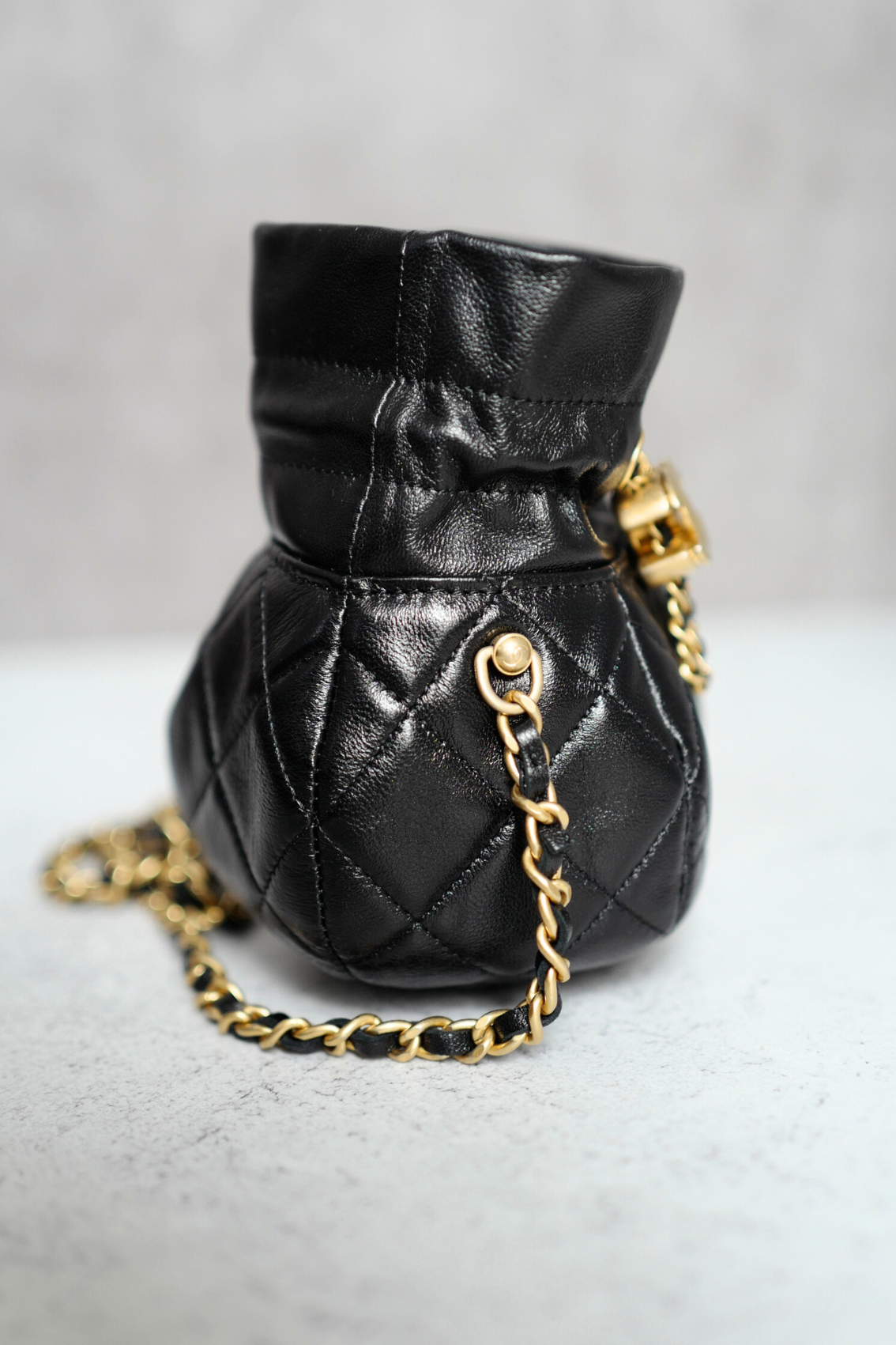 BNIB Chanel 23S Black Shiny Lambskin Clutch with Chain in Gold Hardware