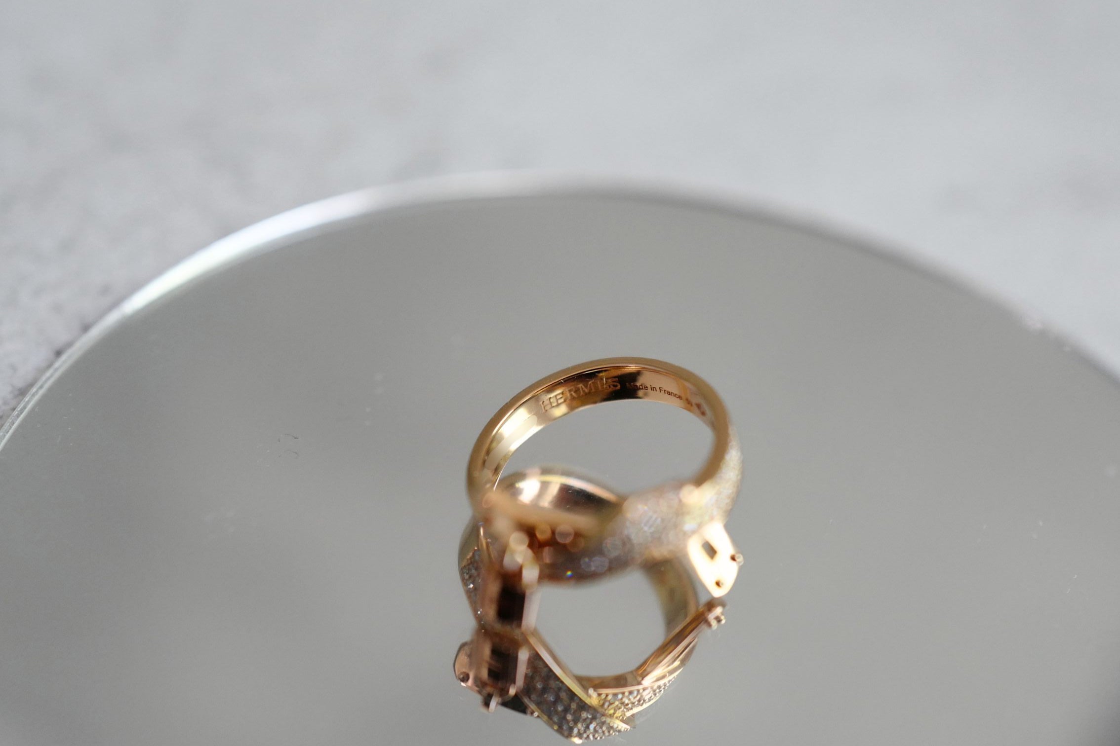 Hermès Kelly Gavroche Ring 18K Rose Gold 94 Diamonds Size 53