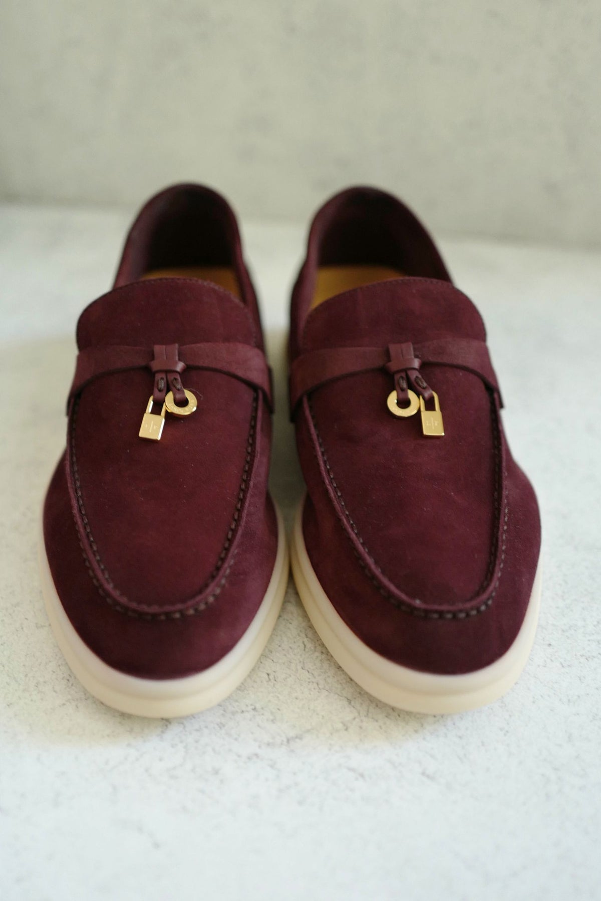 BNIB Loro Piana Summer Charms Walk Loafer Burgundy Suede Calfskin Size 37.5