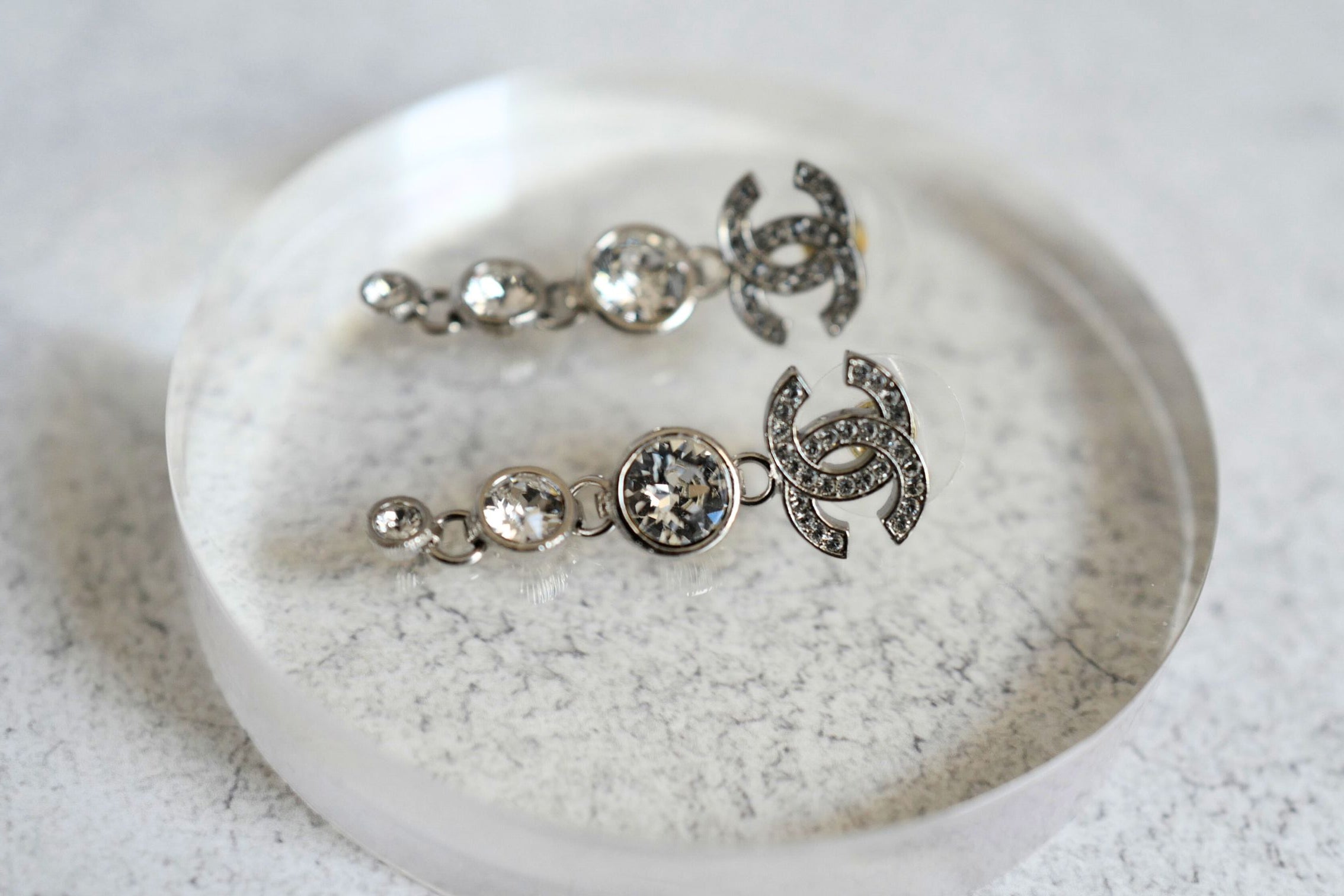 Chanel Drop CC Earrings 22K in Pearly White & Crystal BNIB