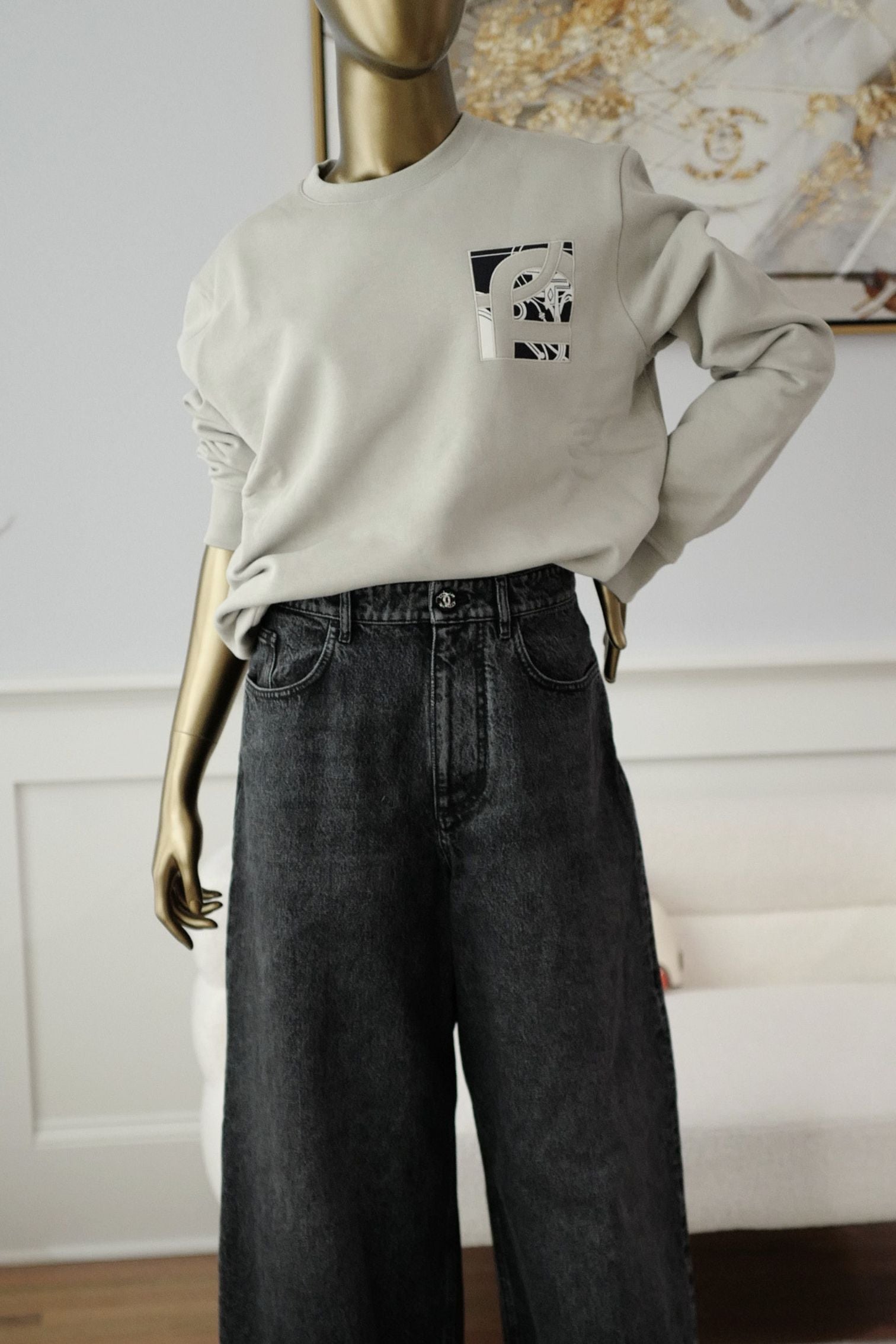 Hermès Ex-Libris Crewneck Sweater Mastic Cotton Size L