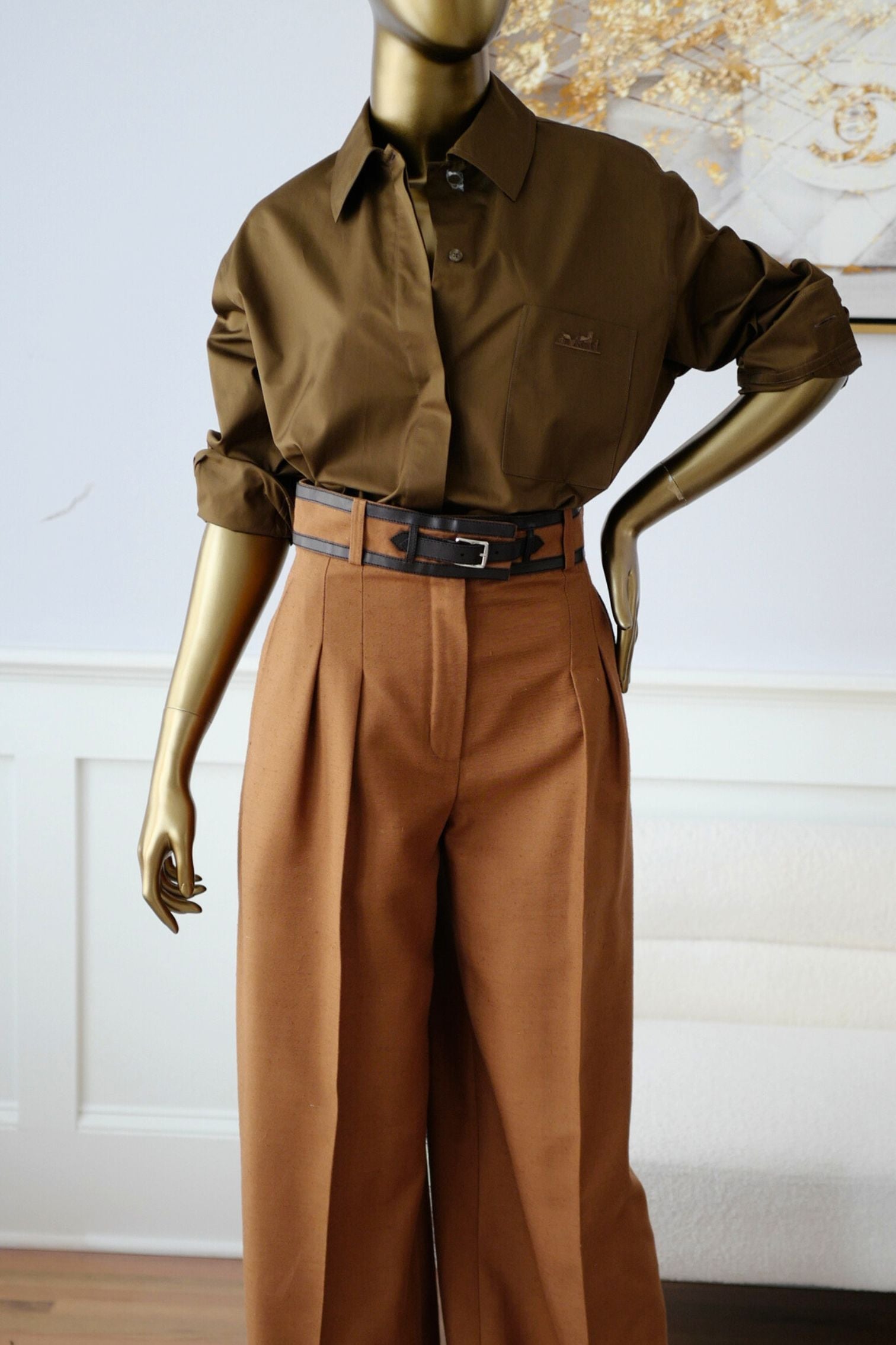 Hermès Women Shirt Marron Muschio Cotton Twill Size 36