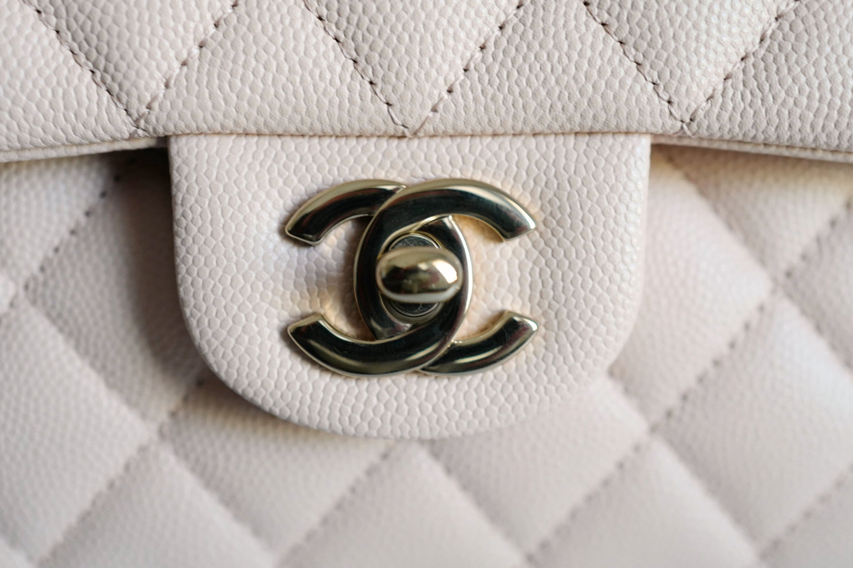 BNIB Chanel Medium Classic Double Flap Bag Beige Clair Grained  Gold Hardware