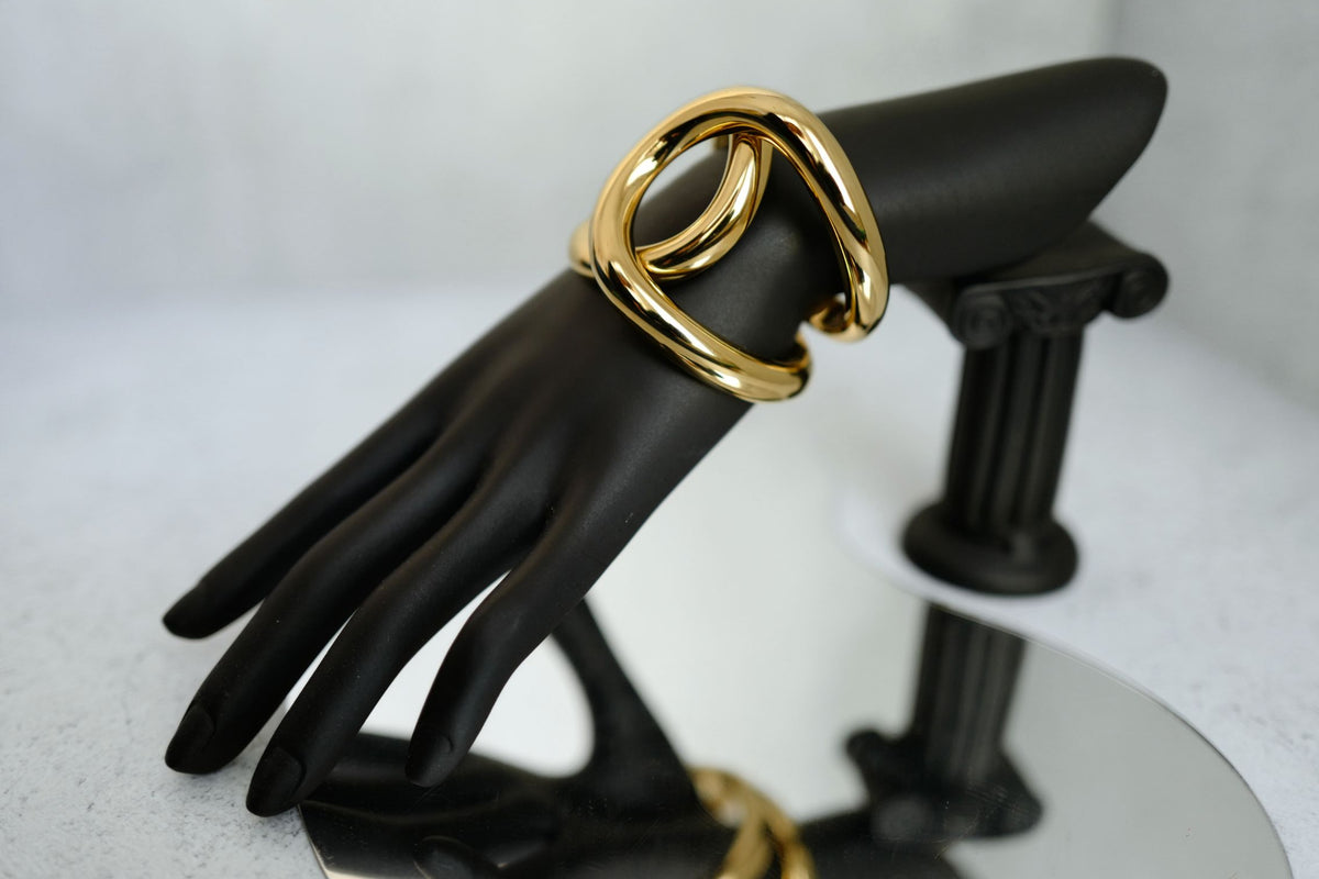 NEW Chanel 26K Cuff Bracelet Metal Gold Interlocking CC Logo