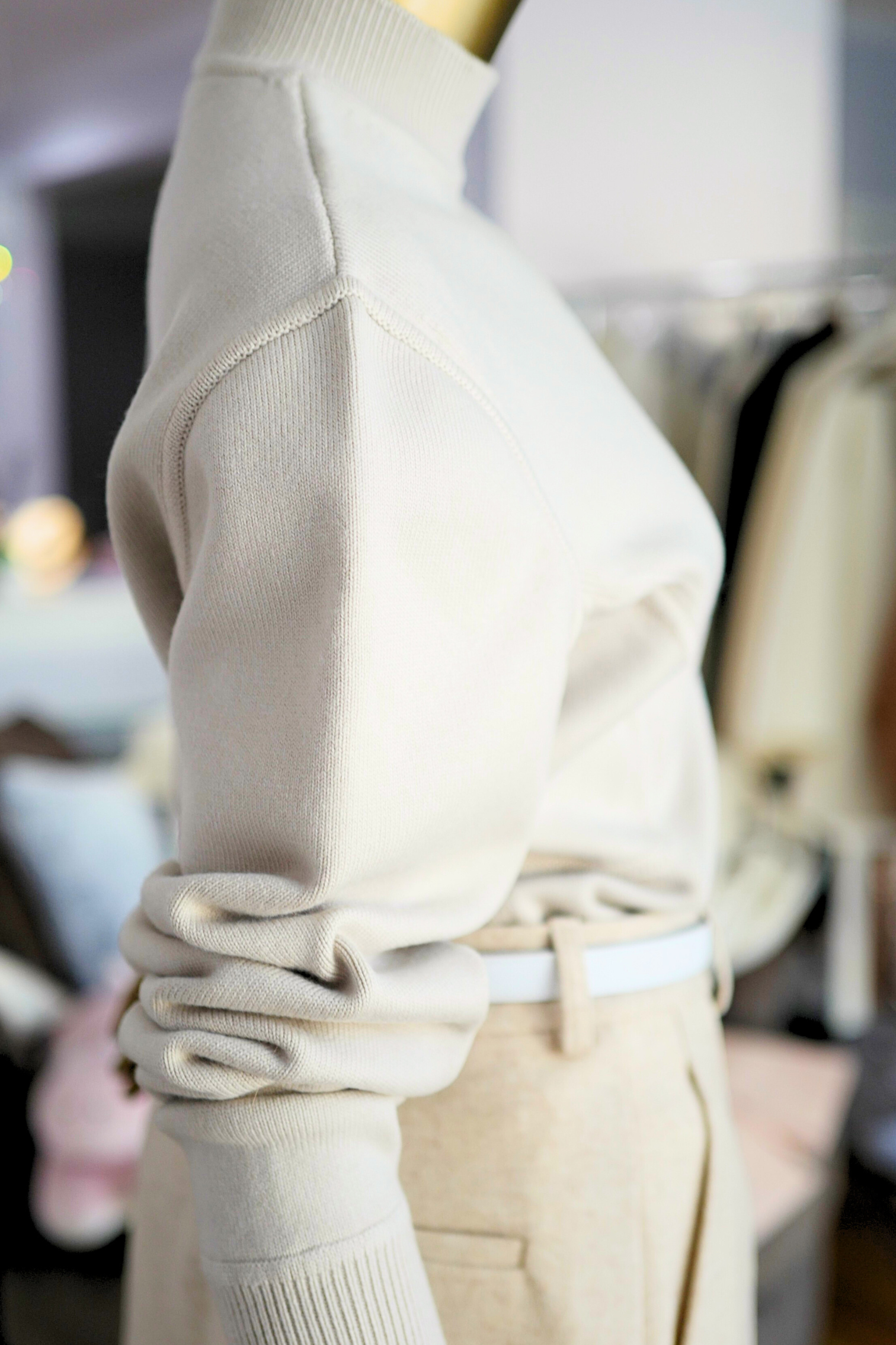 Hermès Sweater with Ferronnerie Button Details Jewel Knit Mock Neck Size 36 Beige Sable