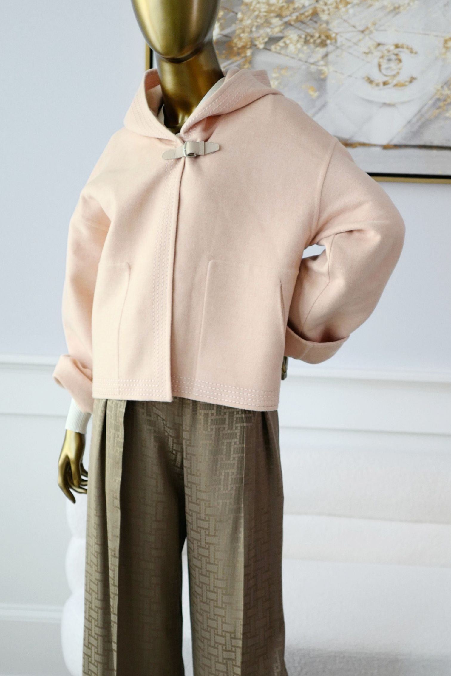 Hermès Paletot à Capuche Rose Palomino Cashmere Size 40