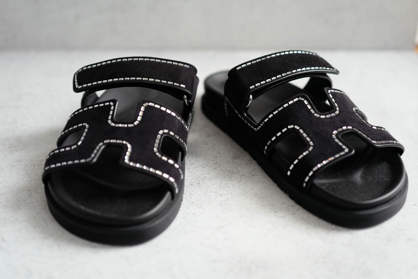 *BNIB* Hermes Womens Chypre Noir with Rhinestone Detail Calfskin Suede Size 37