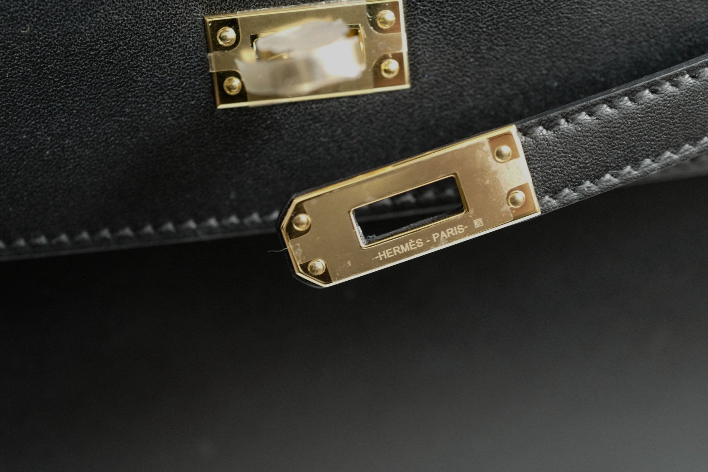 Hermes Kelly 25 Black Tadelakh Sellier Gold HW Complete Original Receipt NEW