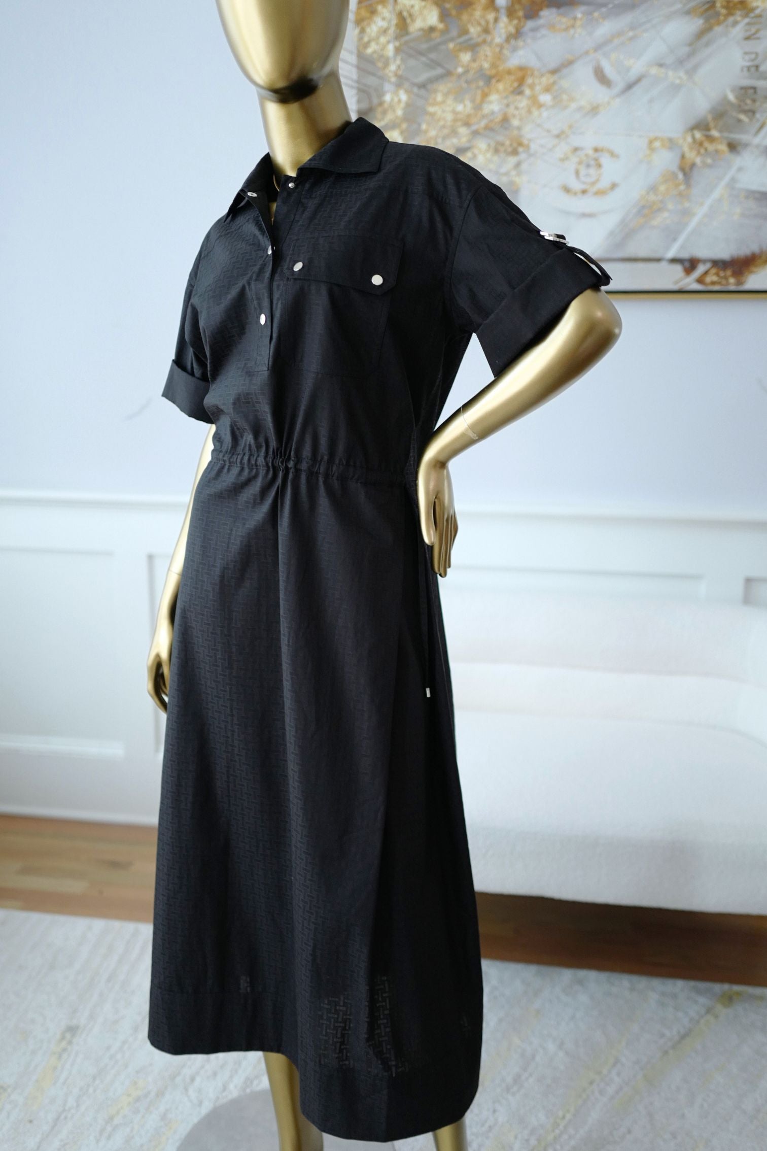 NEW Hermes "Mosaique" short-sleeve dress Noir Size 38