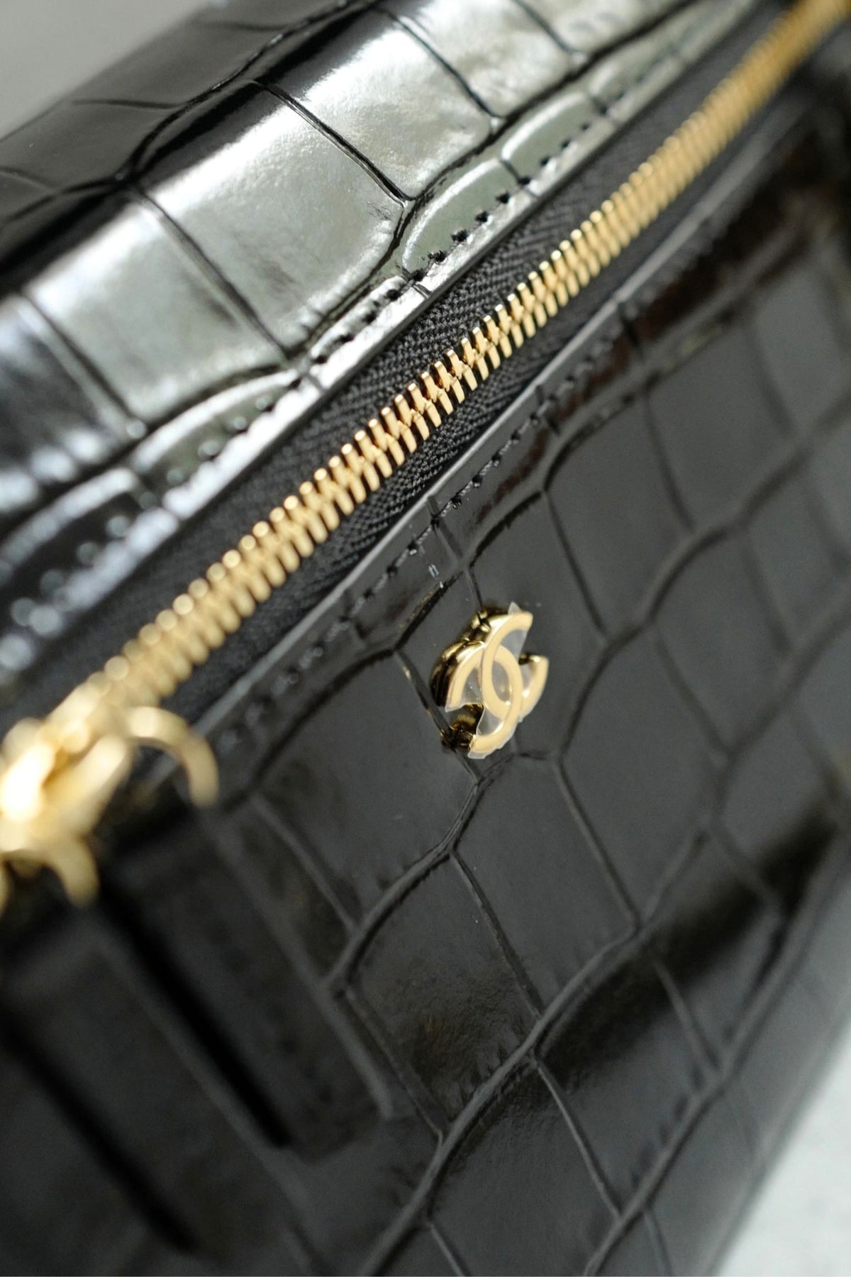 Chanel 26K Matthieu Blazy's Vanity with Chain Croc Embossed Black Calfskin Leather GHW