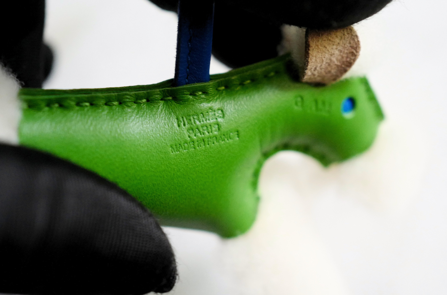 Hermès Budy Charm Écru/Vert Yucca/Bleu Hydra Merinos Wool Milo Lambskin