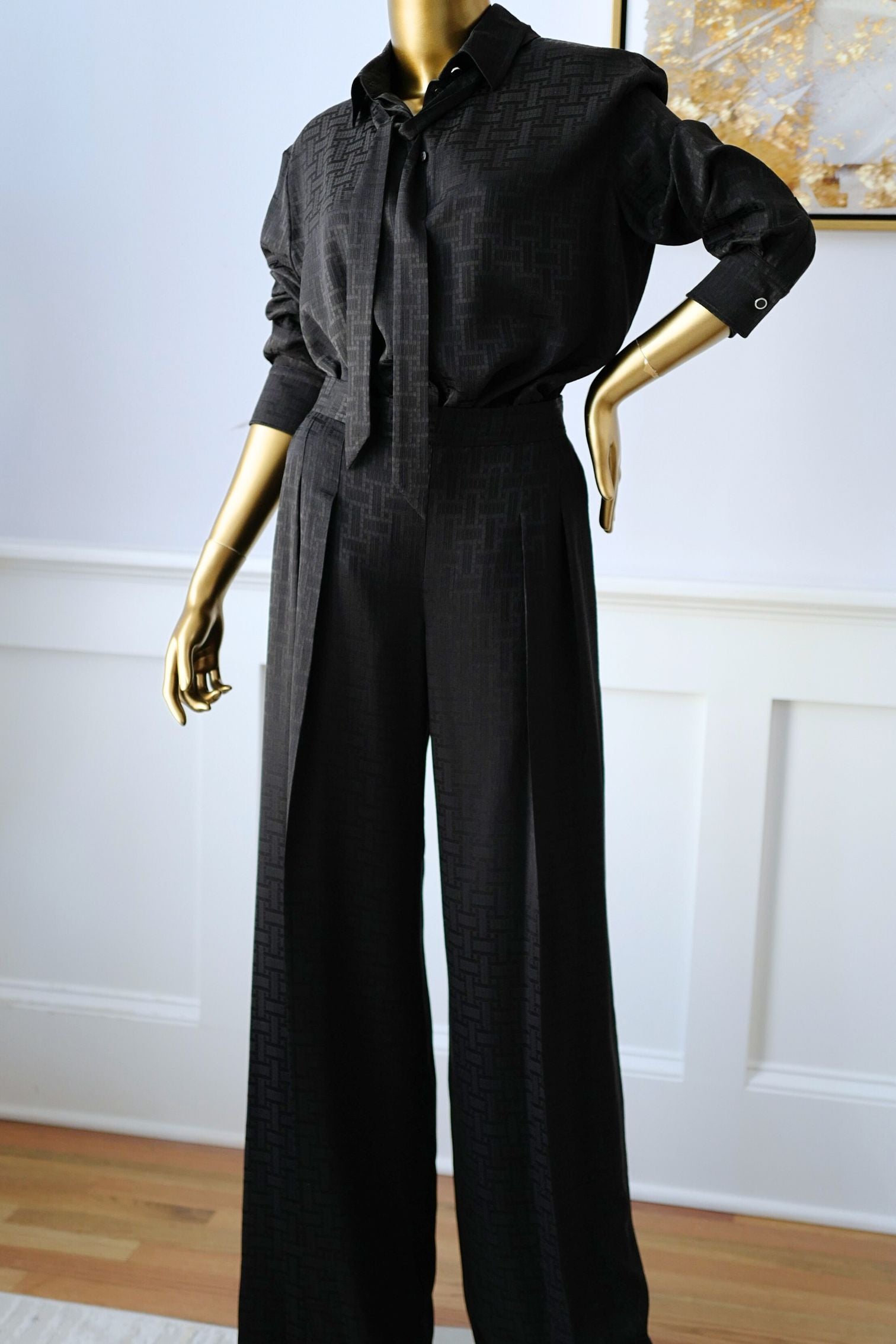 NEW Hermès Mosaïque Silk Jacquard Lavallière Black Masculine Shirt Size 36