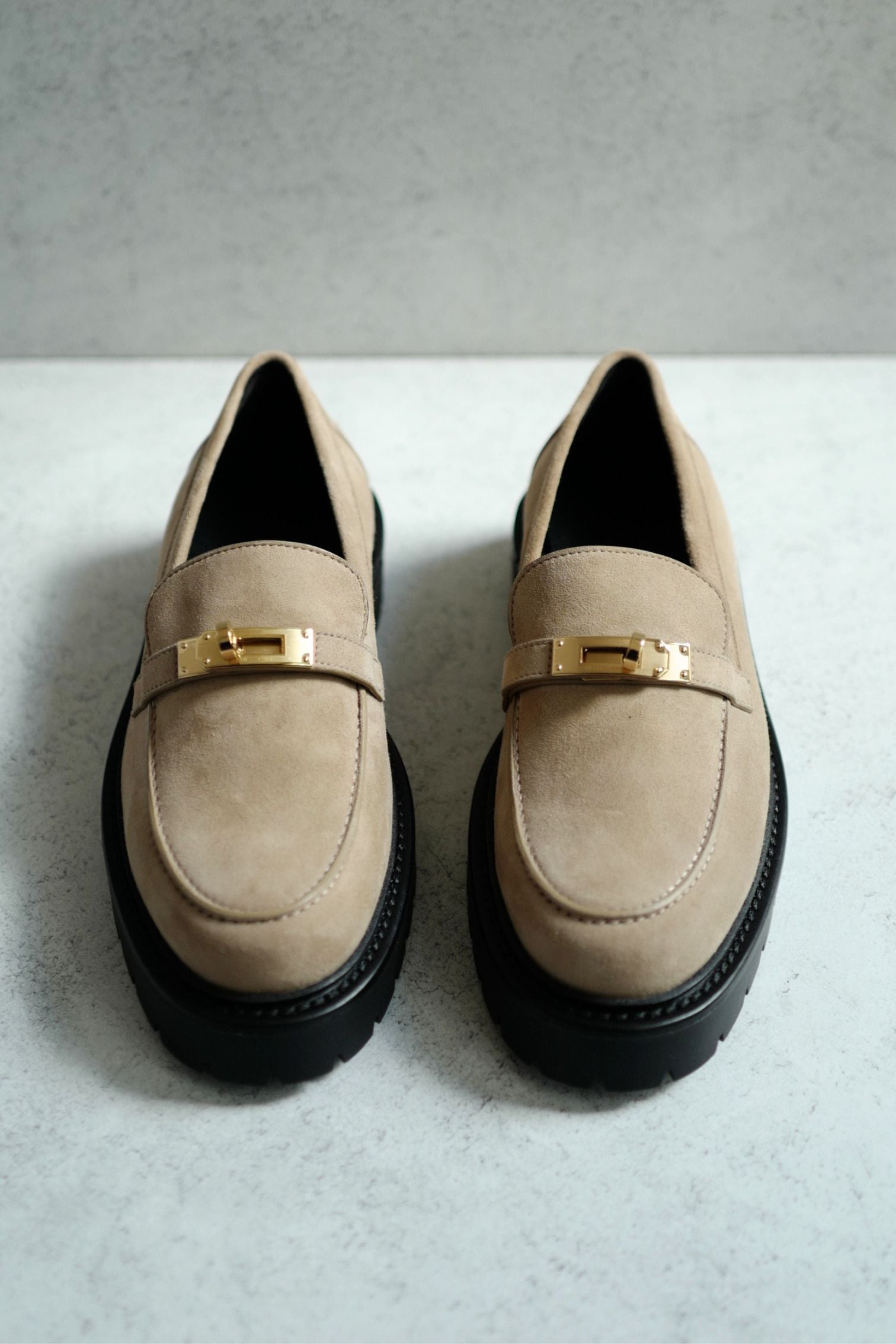 Hermes Shoes Icone Loafers Suede Beige Sable Size 38.5